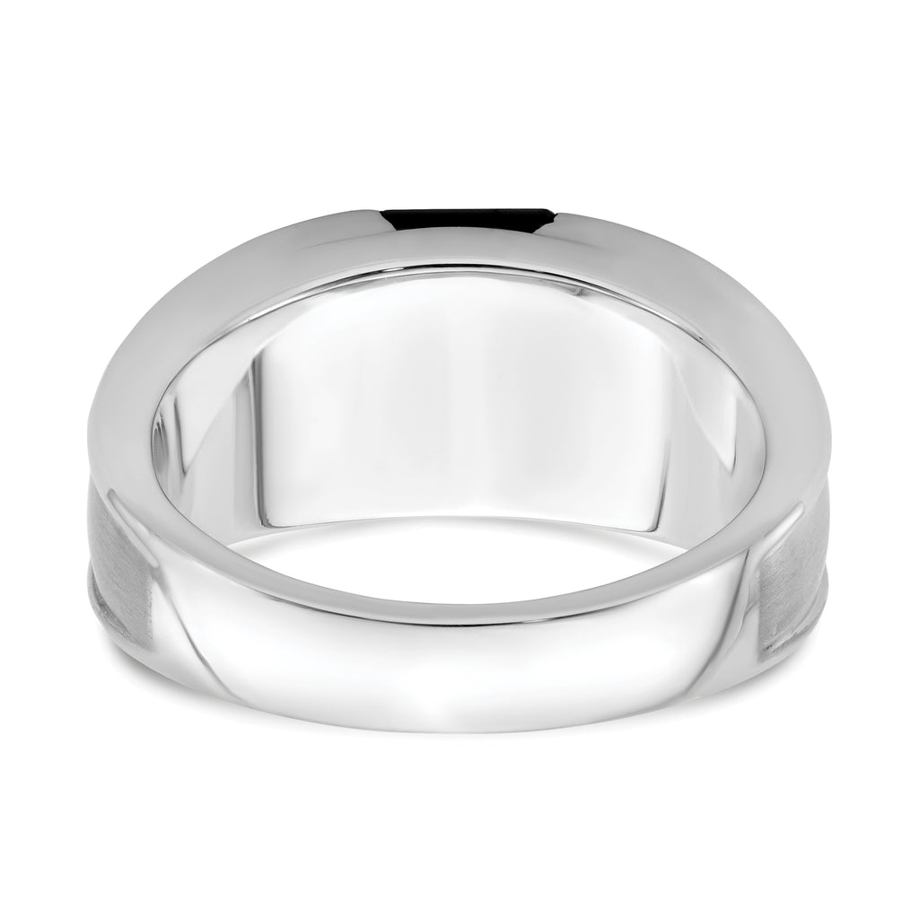 14k White Gold Onyx and Diamond Mens Ring
