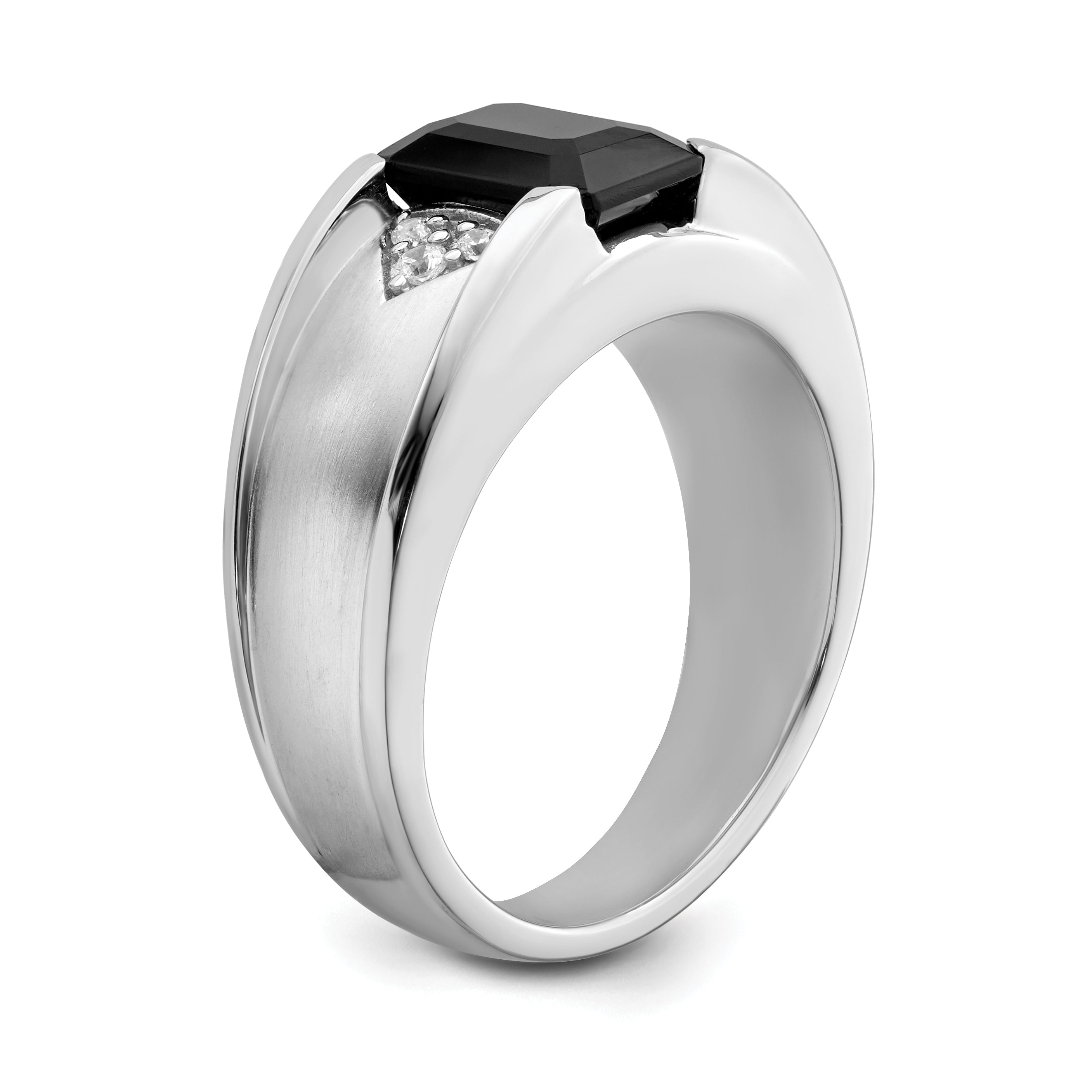 14k White Gold Onyx and Diamond Mens Ring
