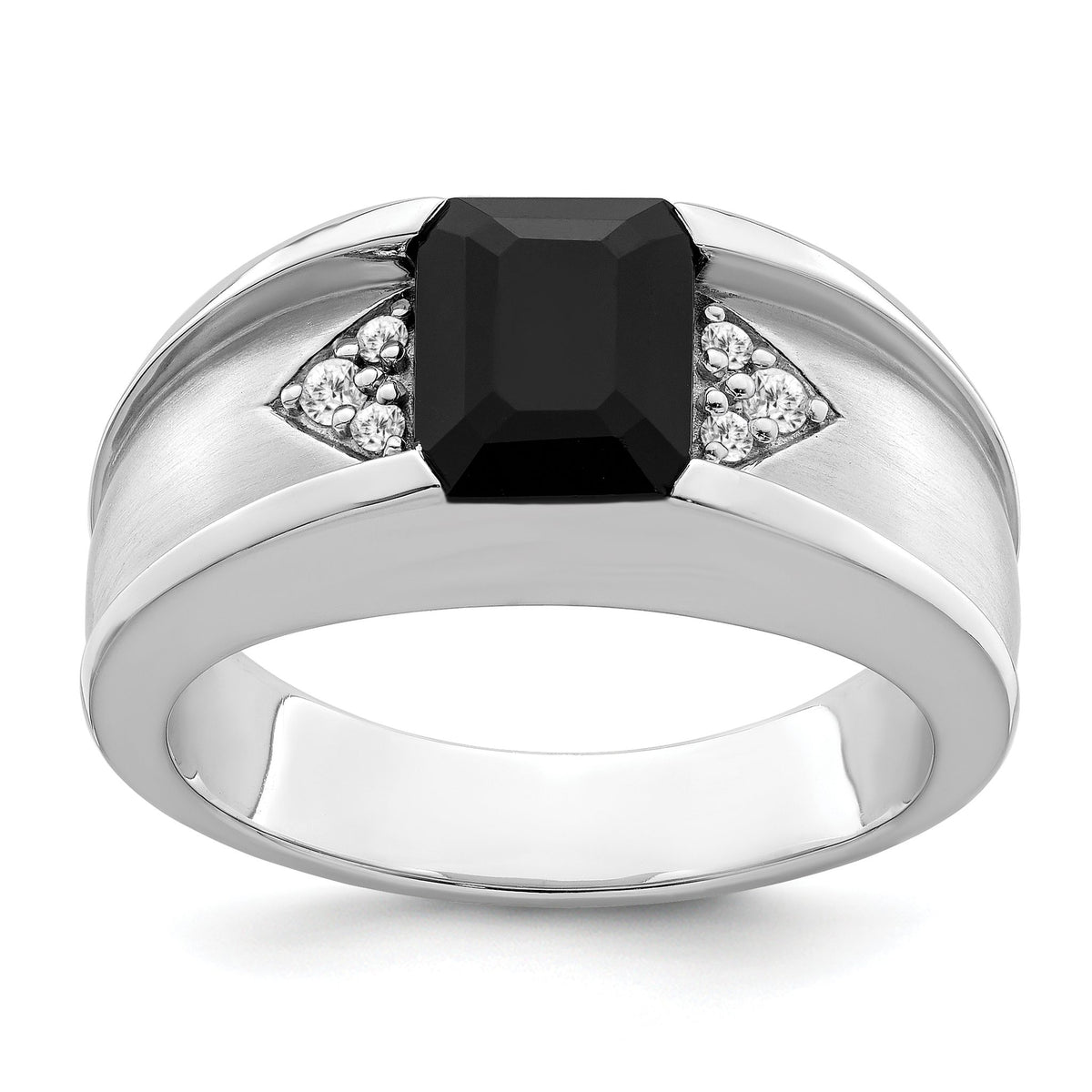 Men's Onyx & Diamond Ring in 14K White Gold, 4.4mm (1/10 ct. tw.), Size 10 - Sophia Jewelers Main image