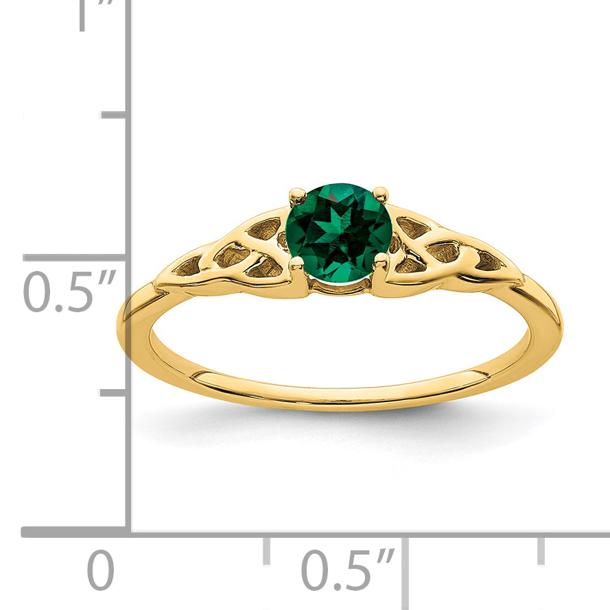 10k Created Emerald Celtic Knot Ring