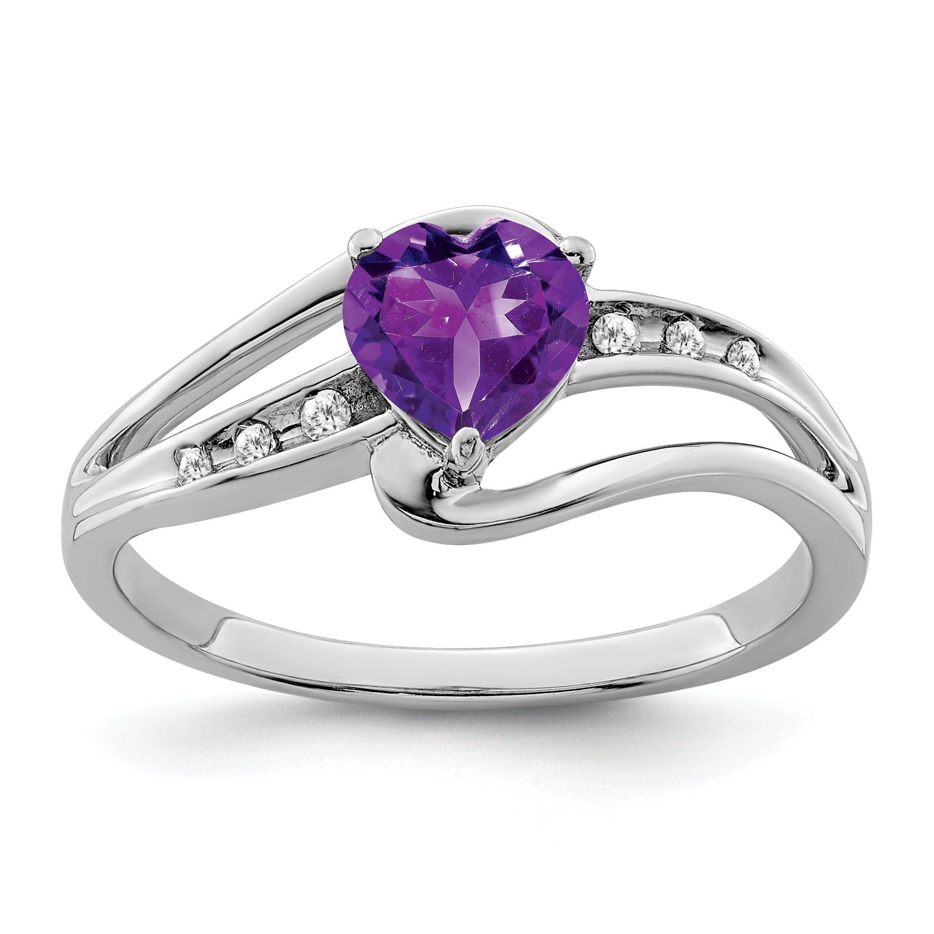 Sterling Silver Rhodium-plated Amethyst and Diamond Ring Main image