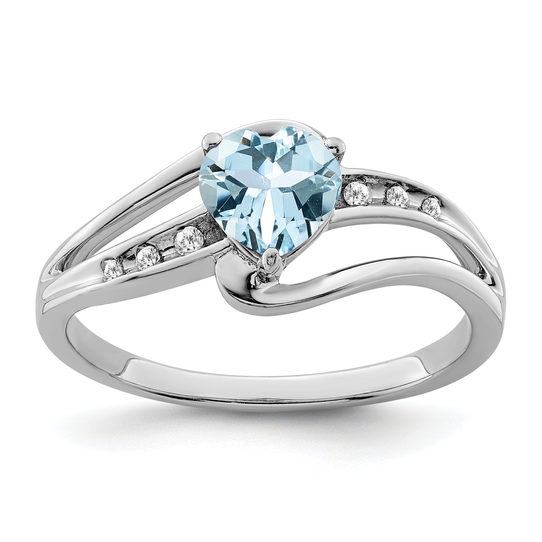 Sterling Silver Rhodium-plated Aquamarine and Diamond Ring Main image
