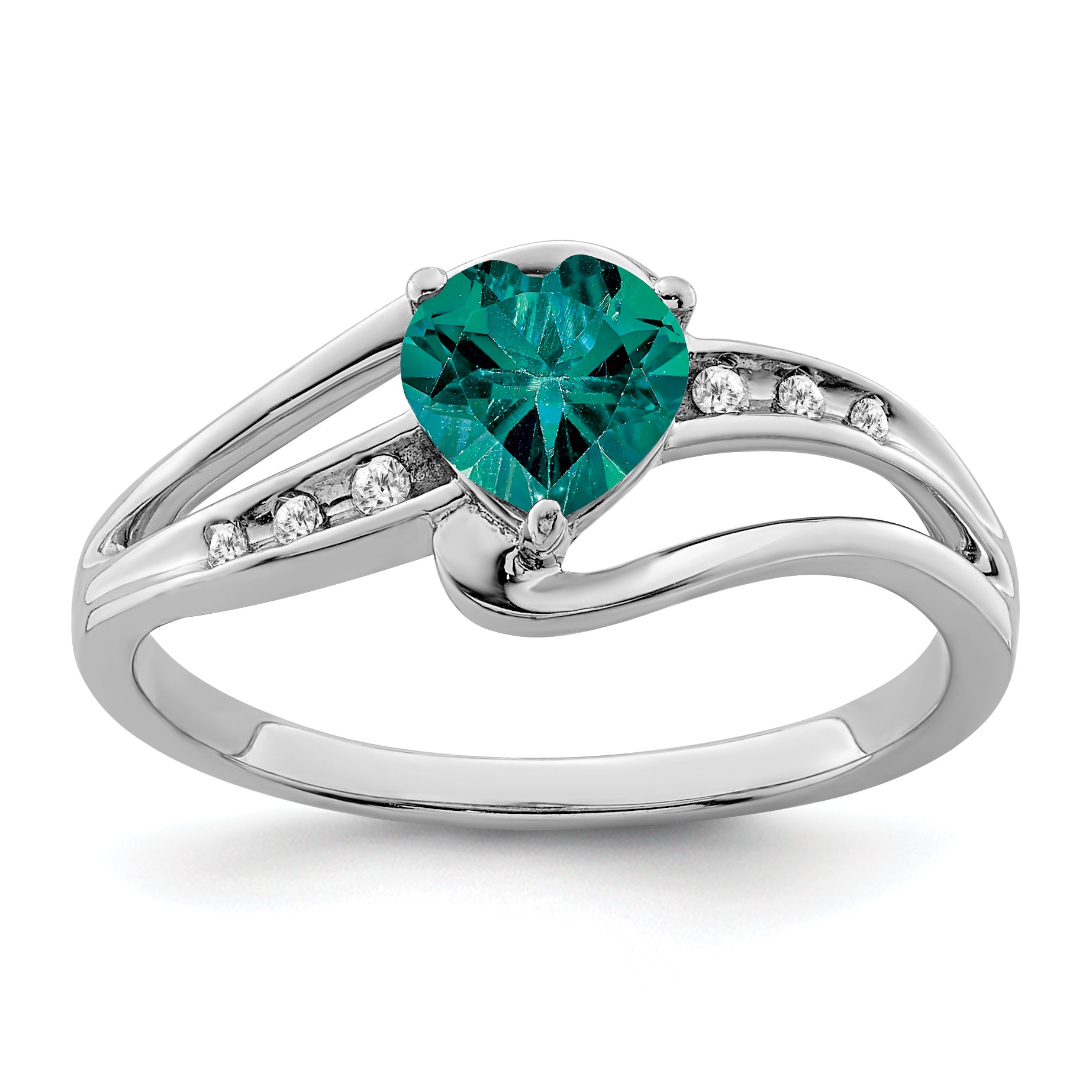 Sterling Silver Rhodium-plated Created Alexandrite and Diamond Ring Main image