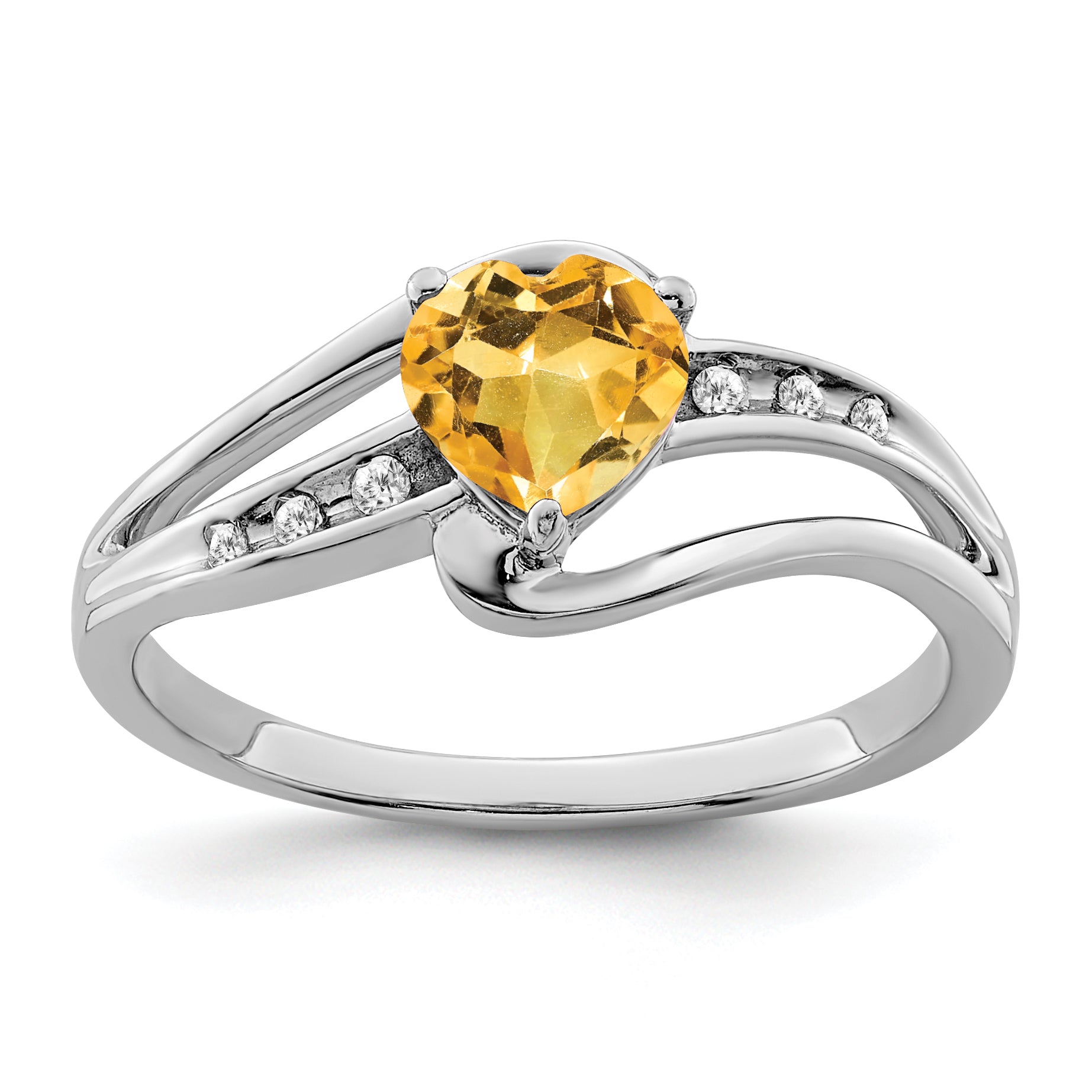 Sterling Silver Rhodium-plated Citrine and Diamond Ring Main image