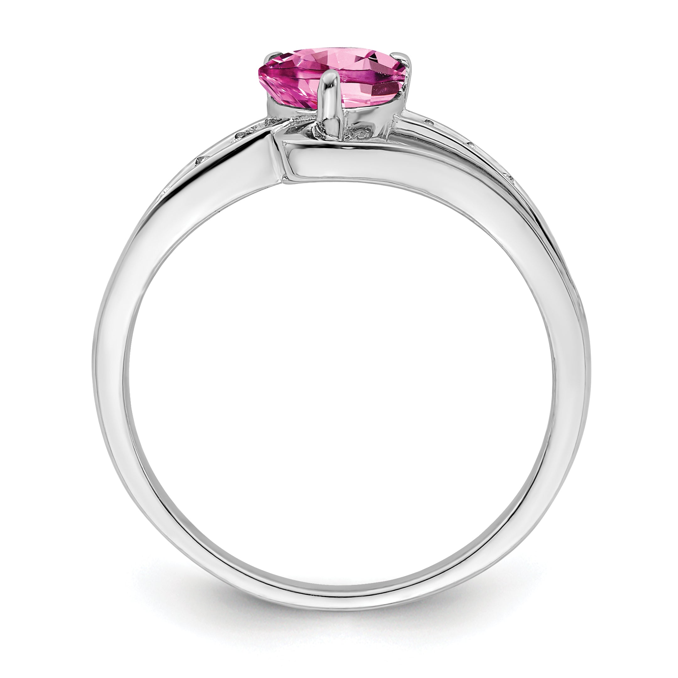 Sterling Silver Rhodium-plated Created Pink Sapphire and Diamond Ring Secondary image