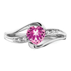 Sterling Silver Rhodium-plated Created Pink Sapphire and Diamond Ring