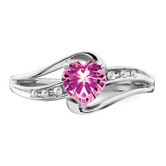 Sterling Silver Rhodium-plated Created Pink Sapphire and Diamond Ring