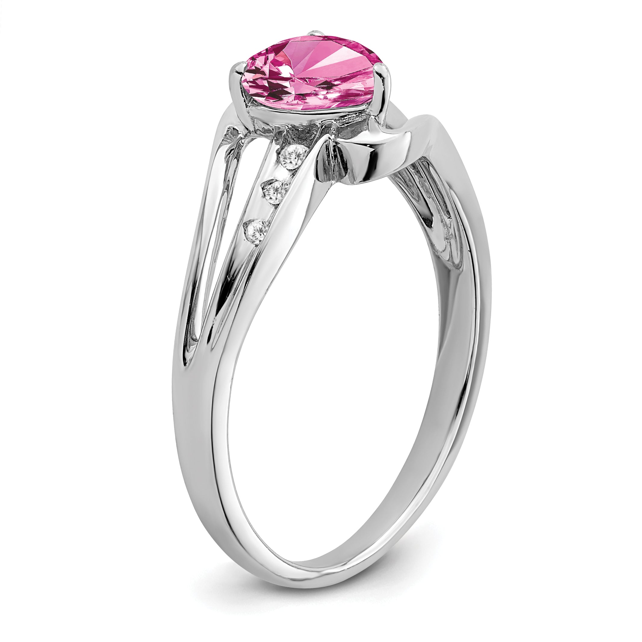 Sterling Silver Rhodium-plated Created Pink Sapphire and Diamond Ring
