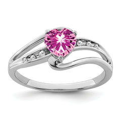 Sterling Silver Rhodium-plated Created Pink Sapphire and Diamond Ring