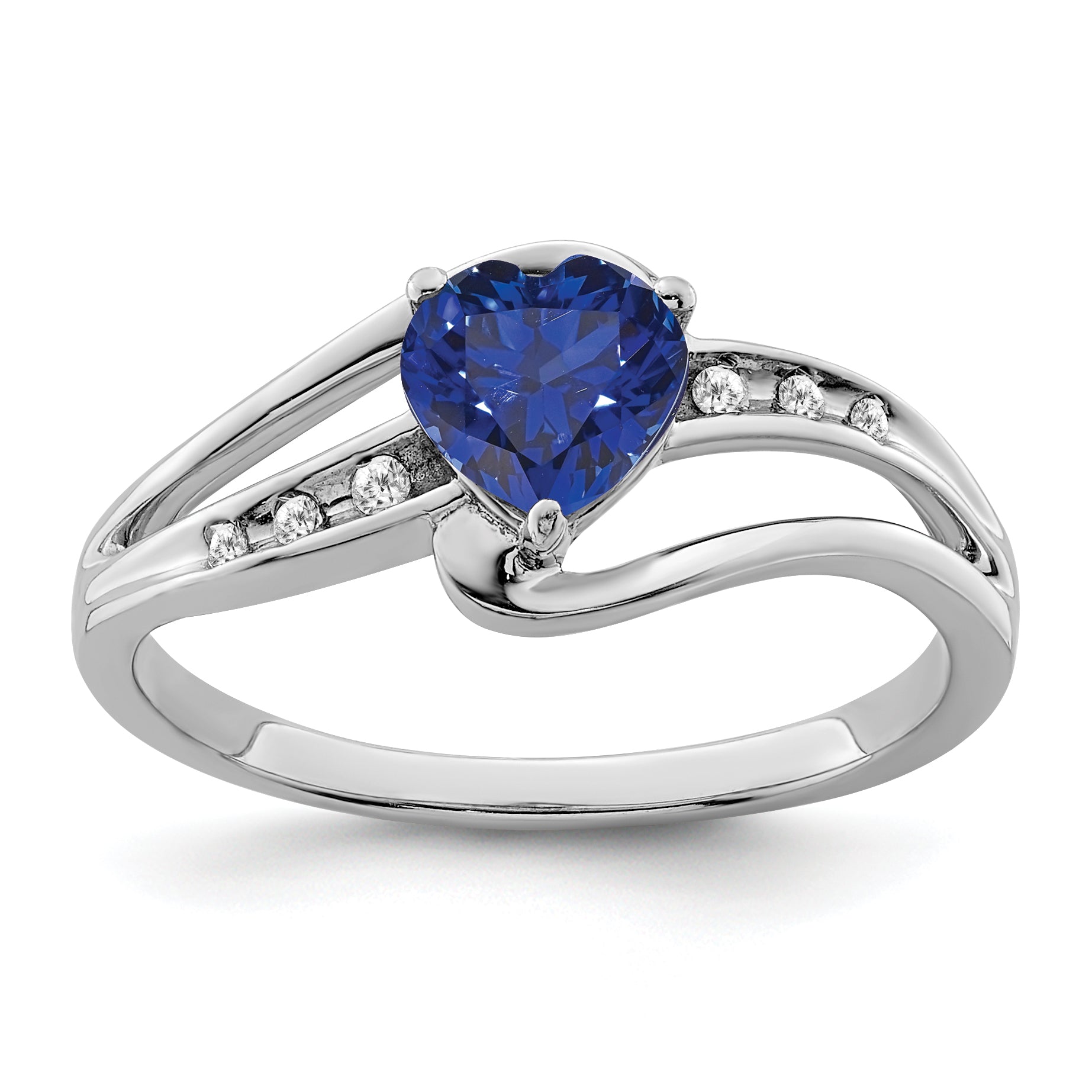 Sterling Silver Rhodium-plated Created Sapphire and Diamond Ring Main image