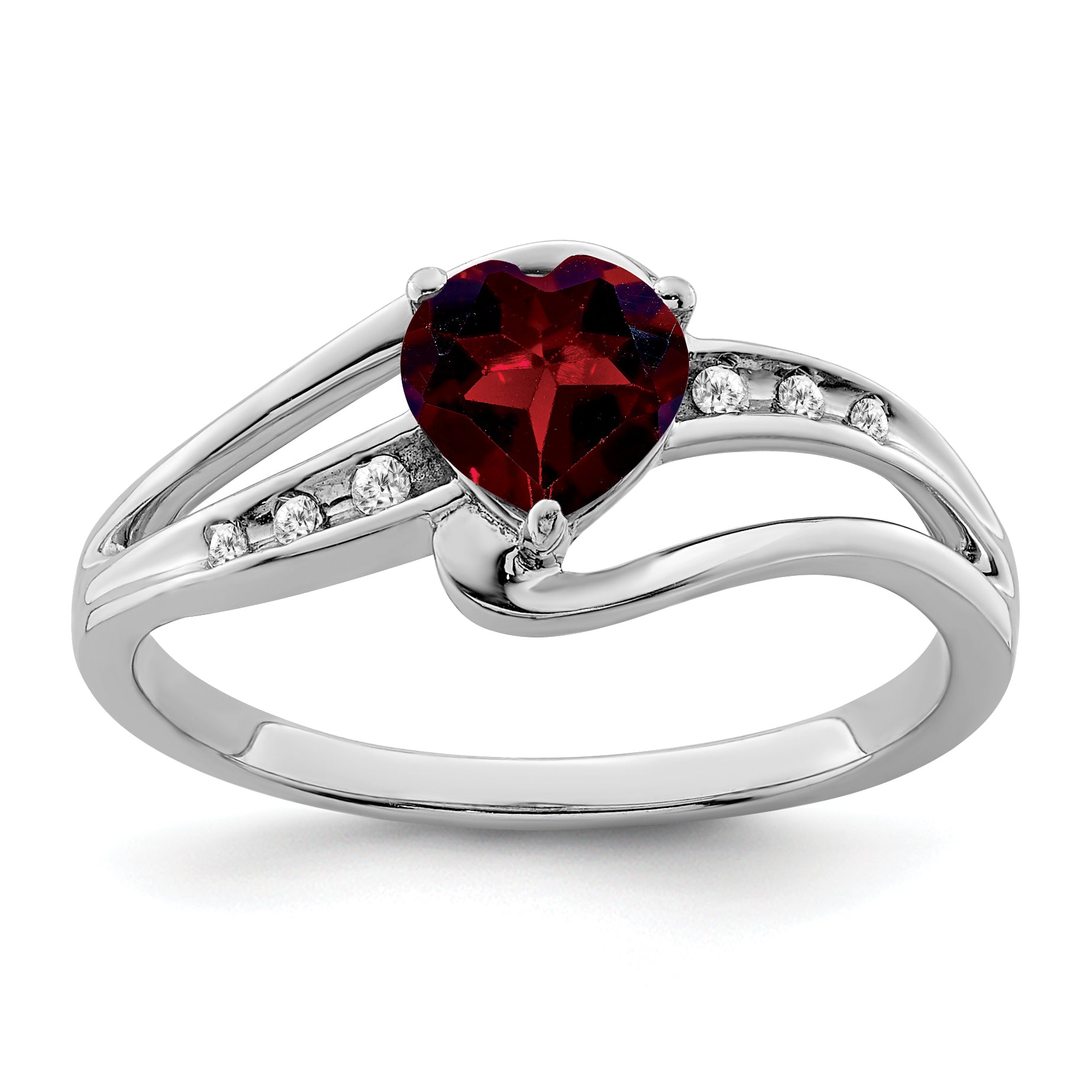 Sterling Silver Rhodium-plated Garnet and Diamond Ring Main image