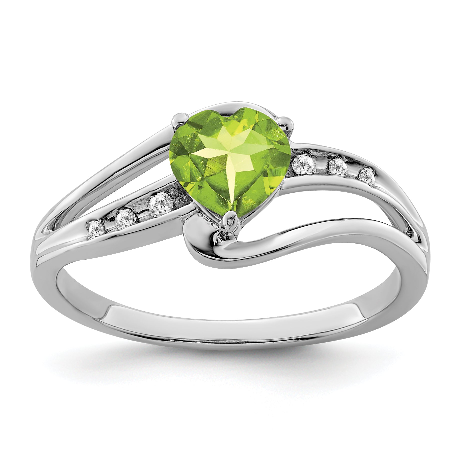 Sterling Silver Rhodium-plated Peridot and Diamond Ring Main image