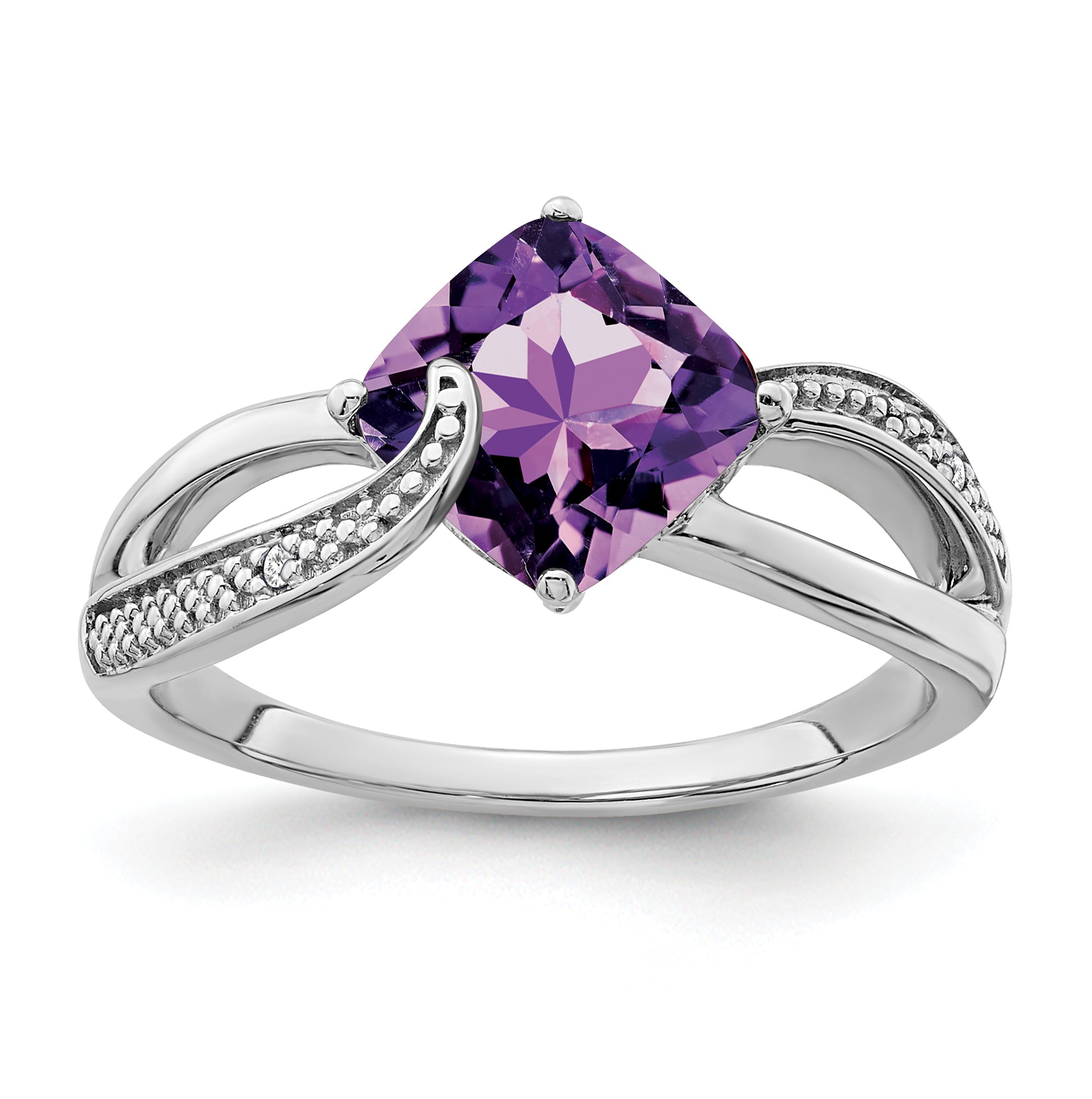Sterling Silver Rhodium-plated Amethyst and Diamond Ring Main image