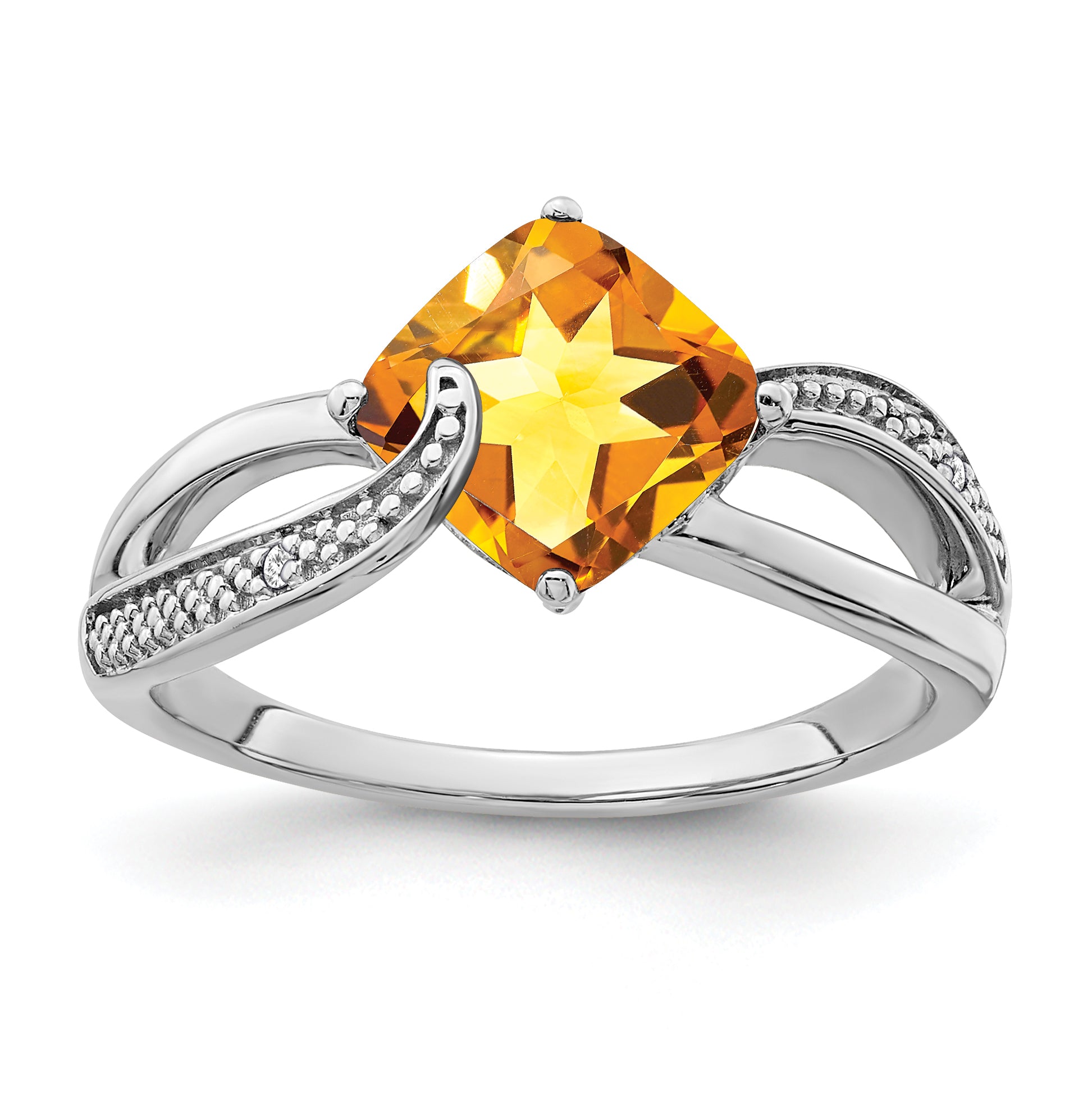 Sterling Silver Rhodium-plated Citrine and Diamond Ring Main image
