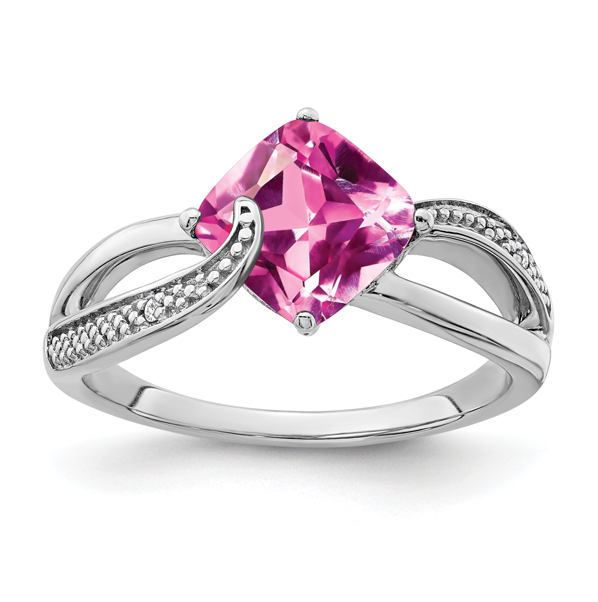 Sterling Silver Rhodium-plated Created Pink Sapphire and Diamond Ring Main image