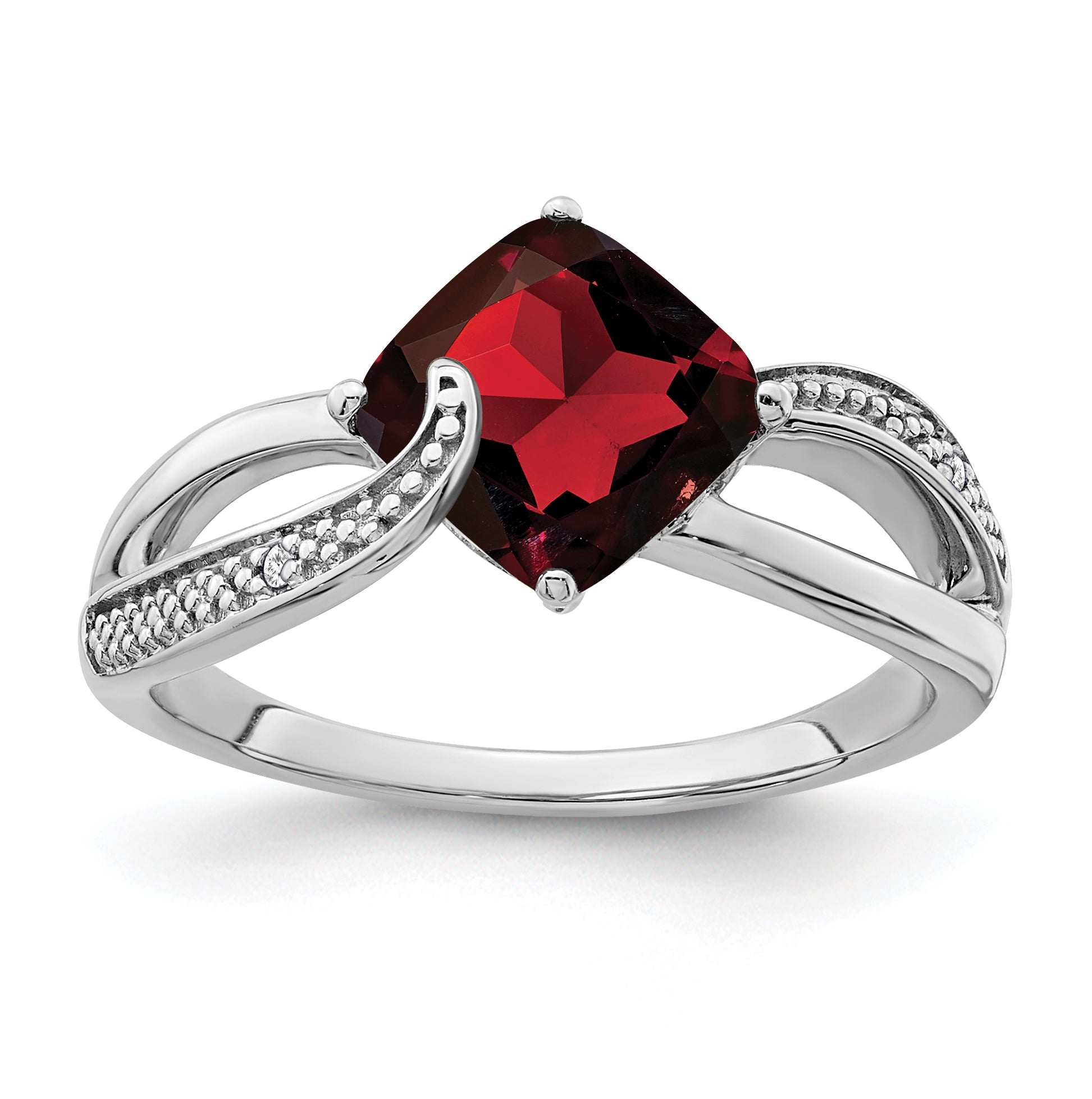 Sterling Silver Rhodium-plated Garnet and Diamond Ring Main image