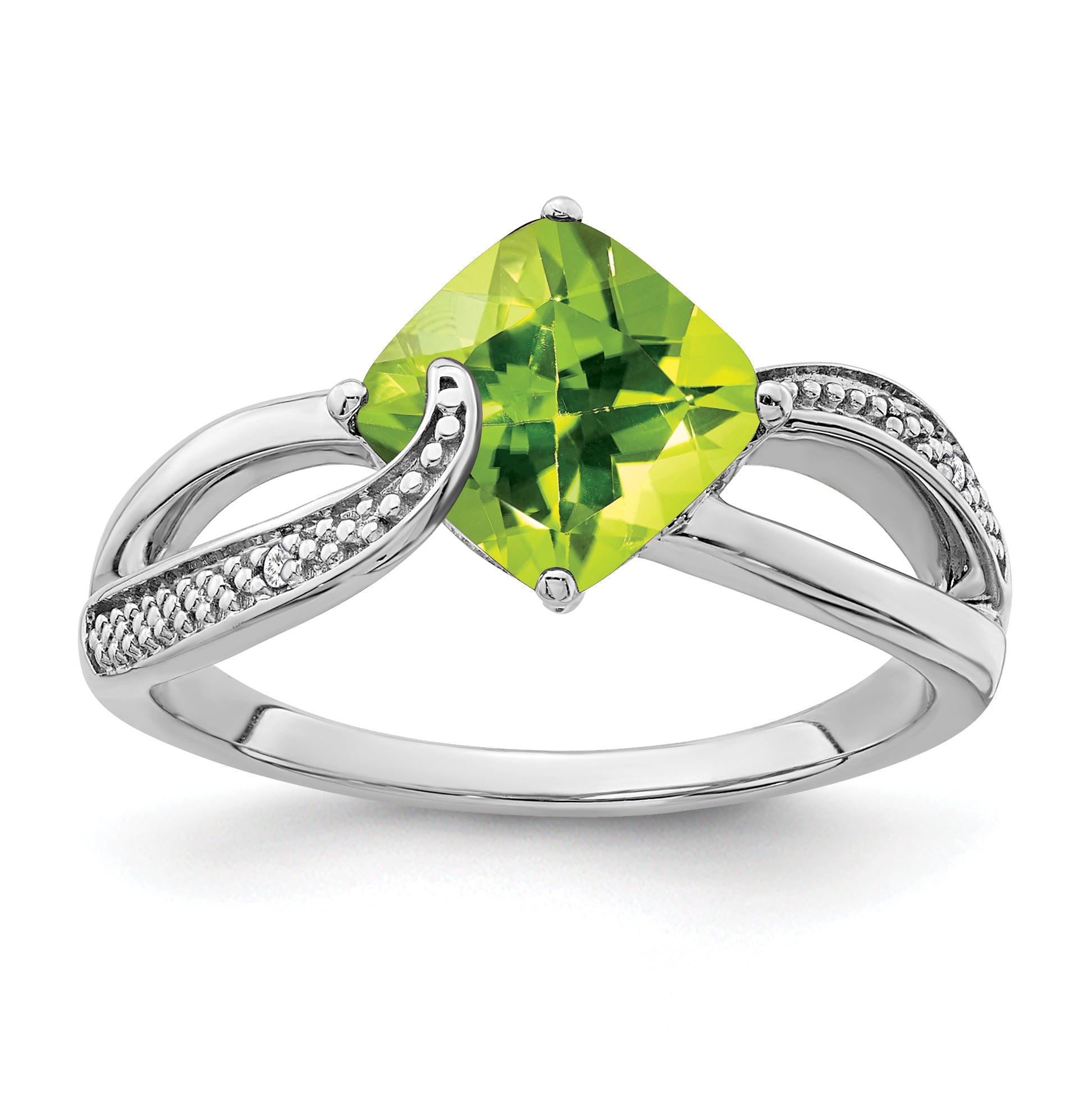 Sterling Silver Rhodium-plated Peridot and Diamond Ring Main image