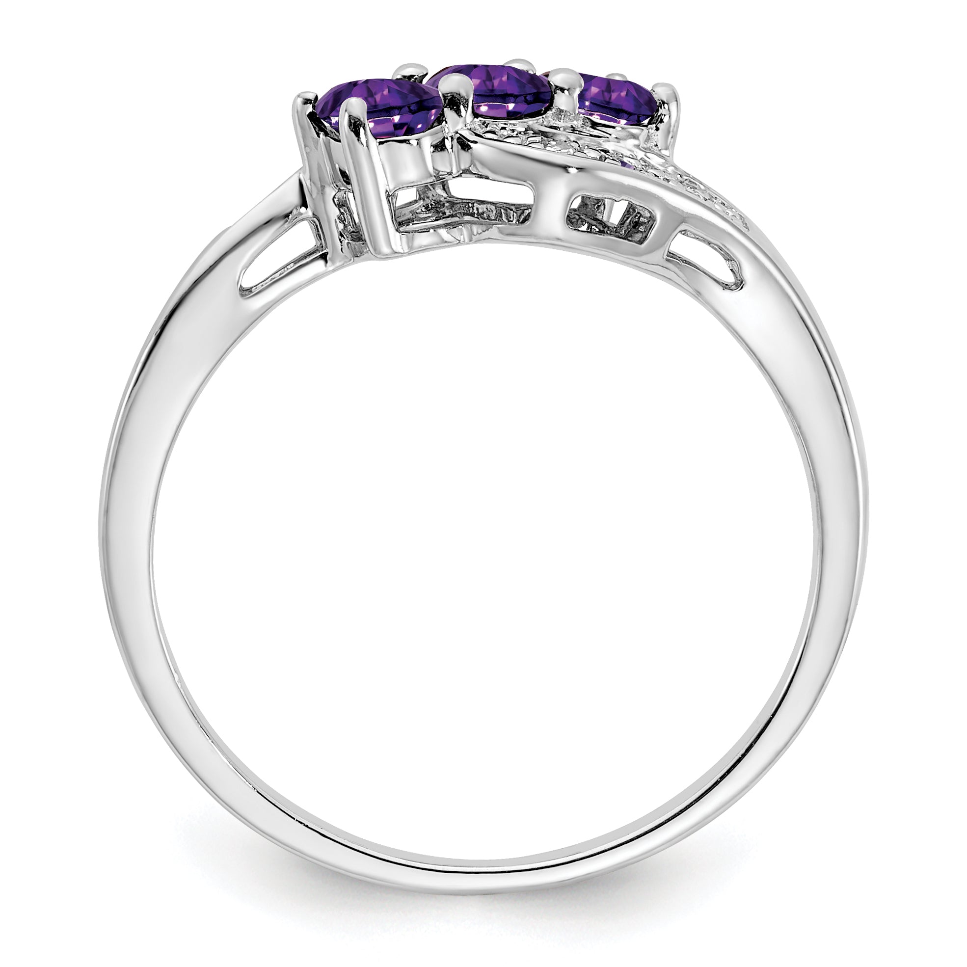 Sterling Silver Rhodium-plated Amethyst and Diamond Ring