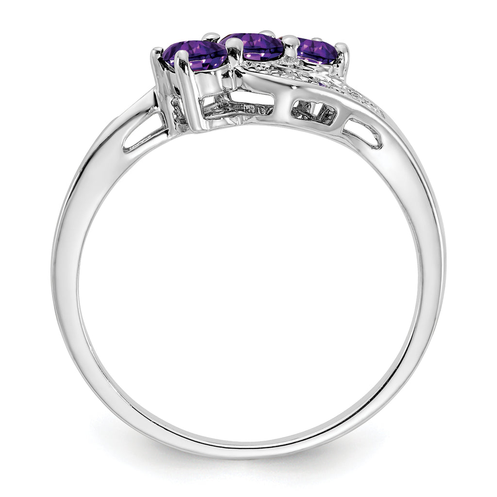 Sterling Silver Rhodium-plated Amethyst and Diamond Ring
