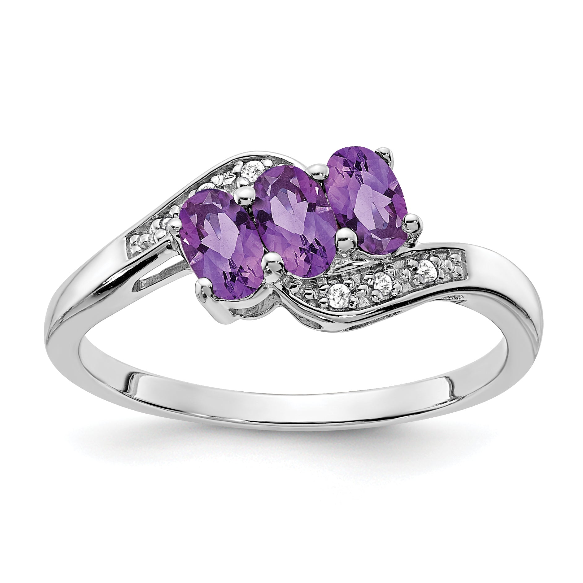 Sterling Silver Rhodium-plated Amethyst and Diamond Ring Main image