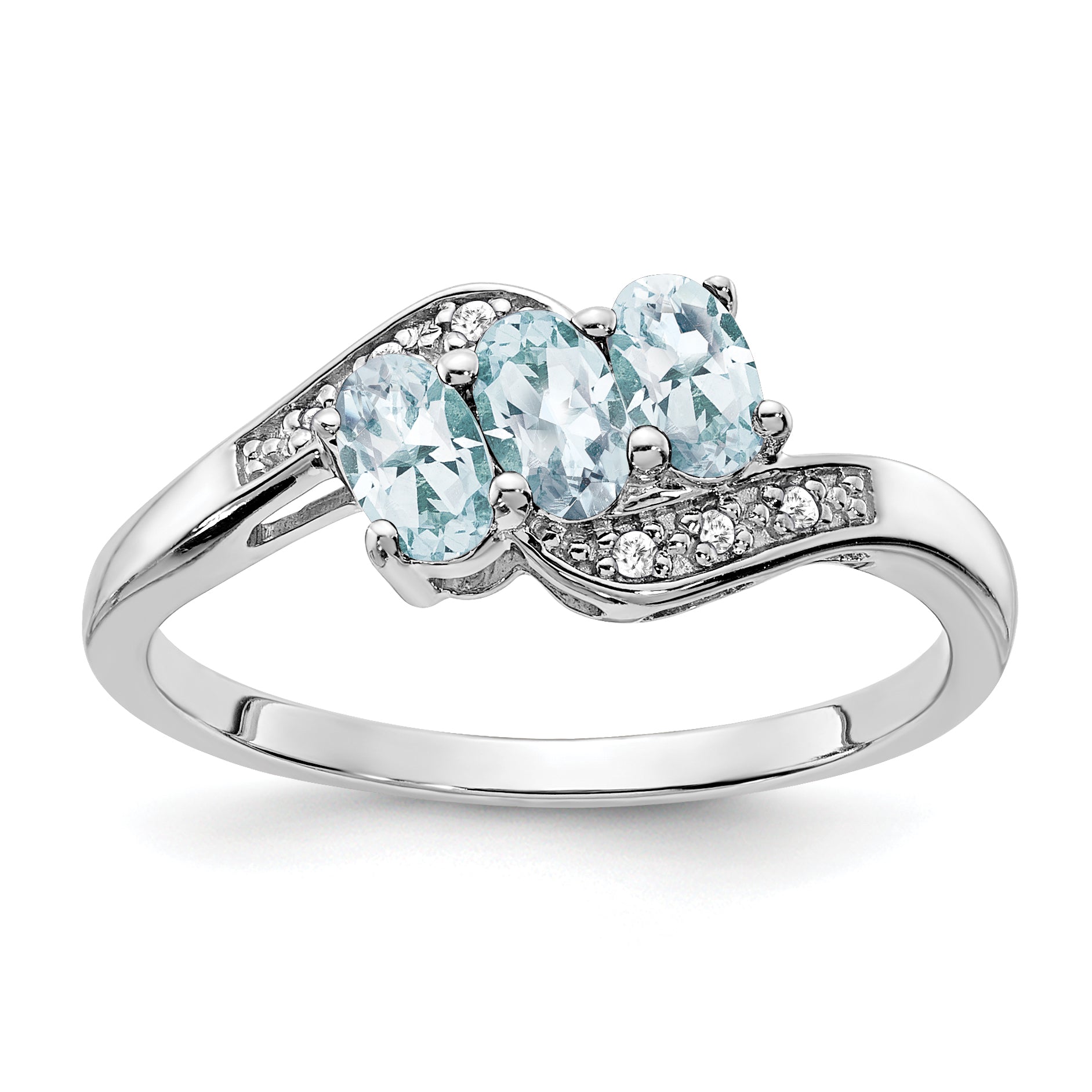Sterling Silver Rhodium-plated Aquamarine and Diamond Ring Main image