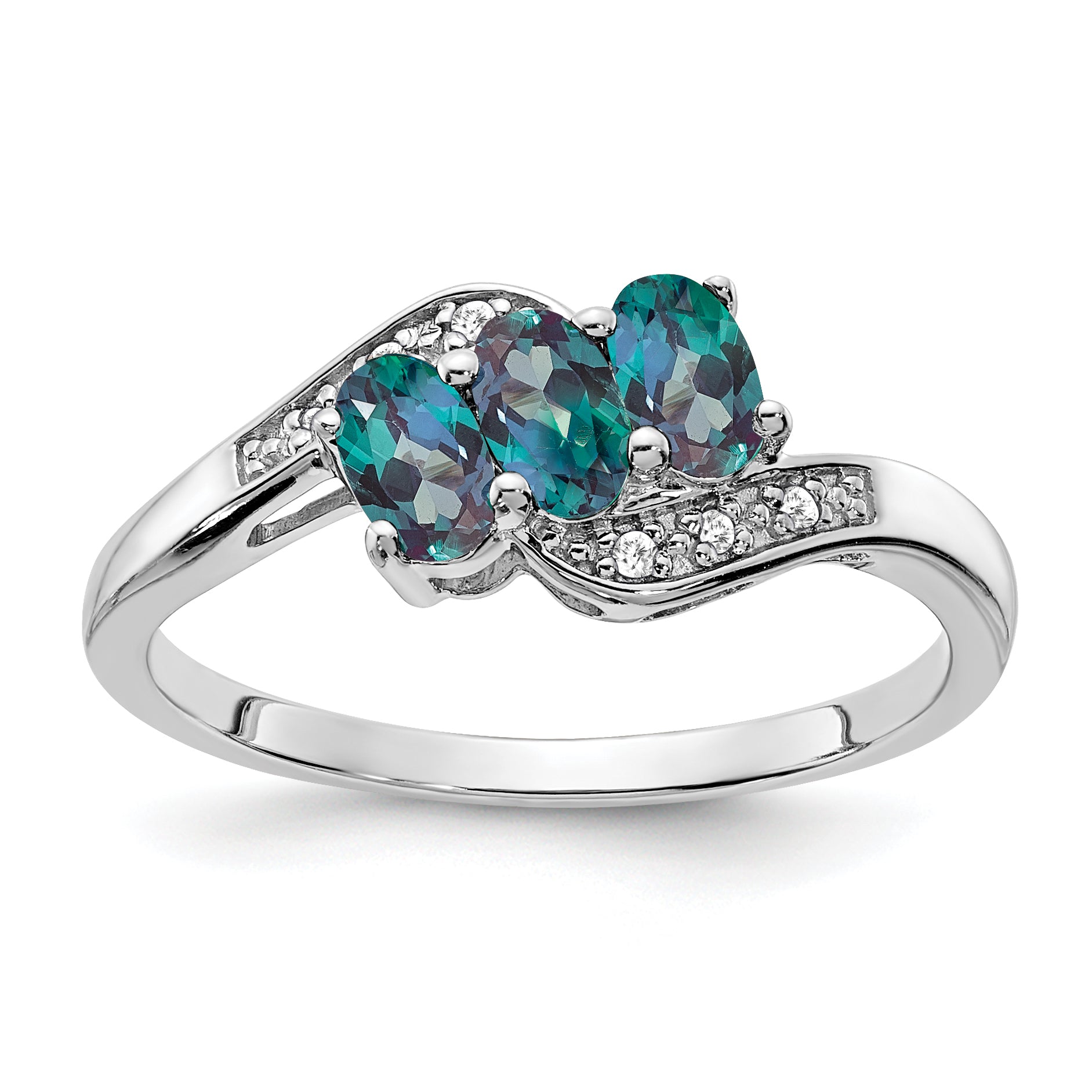 Sterling Silver Rhodium-plated Created Alexandrite and Diamond Ring Main image