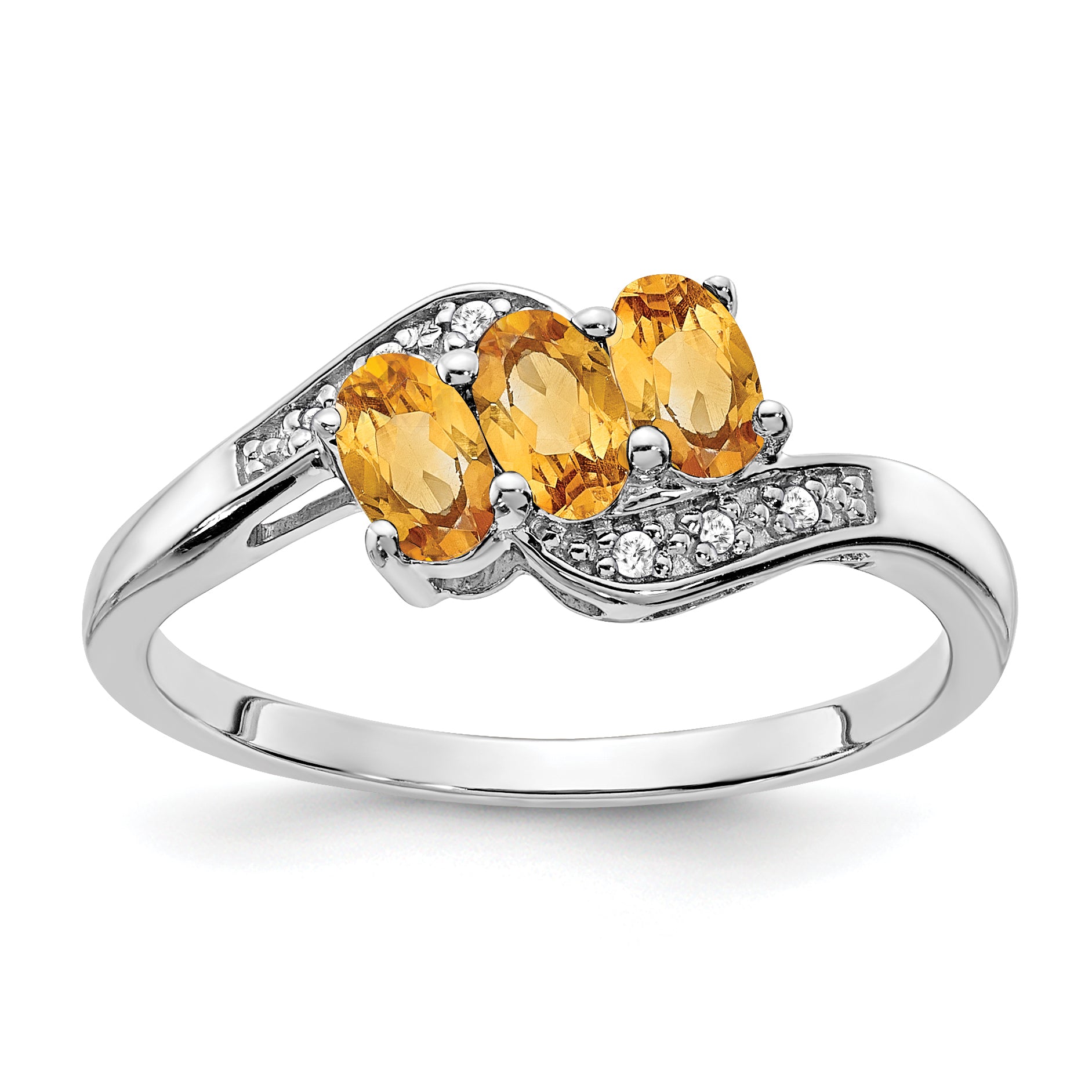 Sterling Silver Rhodium-plated Citrine and Diamond Ring Main image