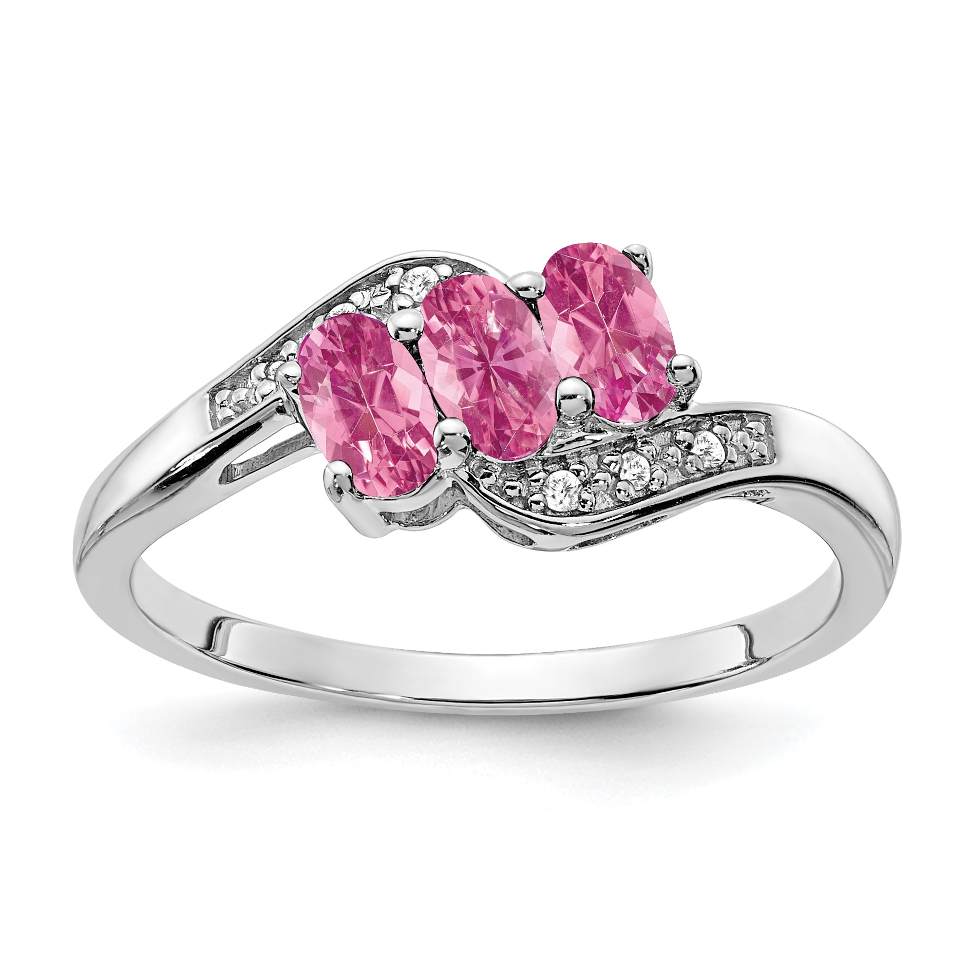 Sterling Silver Rhodium-plated Created Pink Sapphire and Diamond Ring Main image