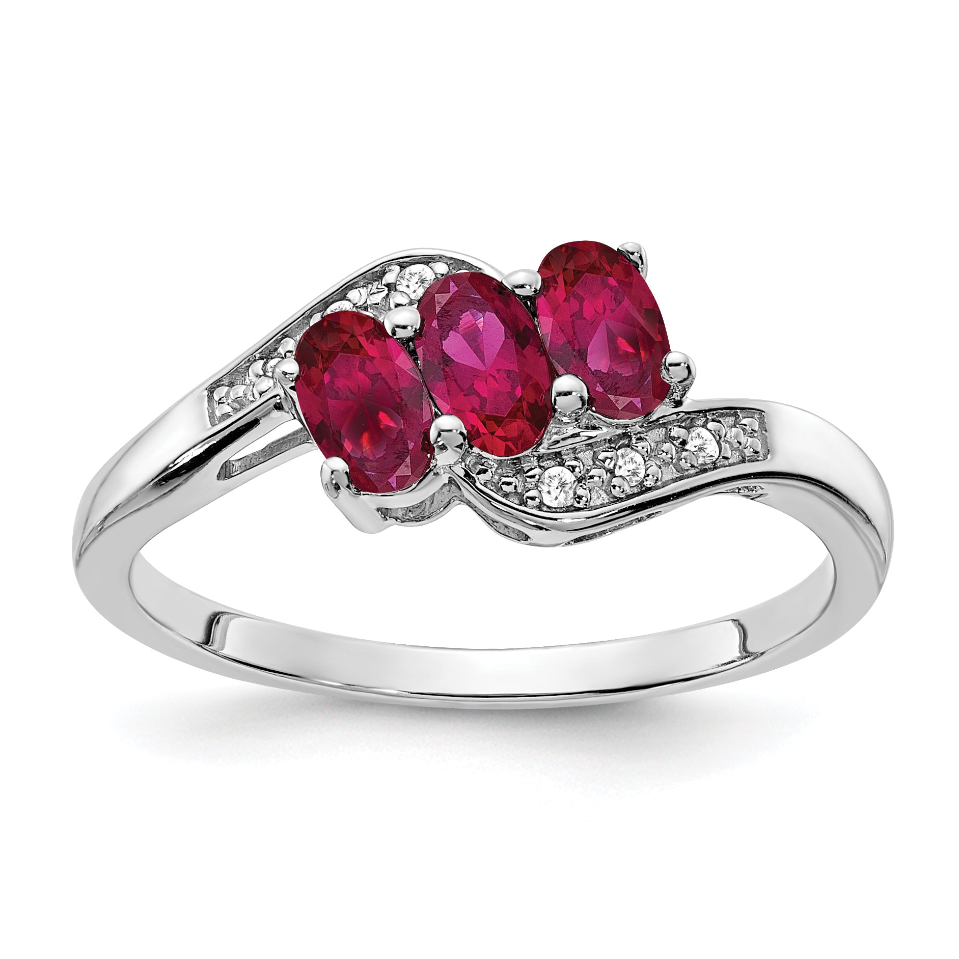 Sterling Silver Rhodium-plated Created Ruby and Diamond Ring Main image
