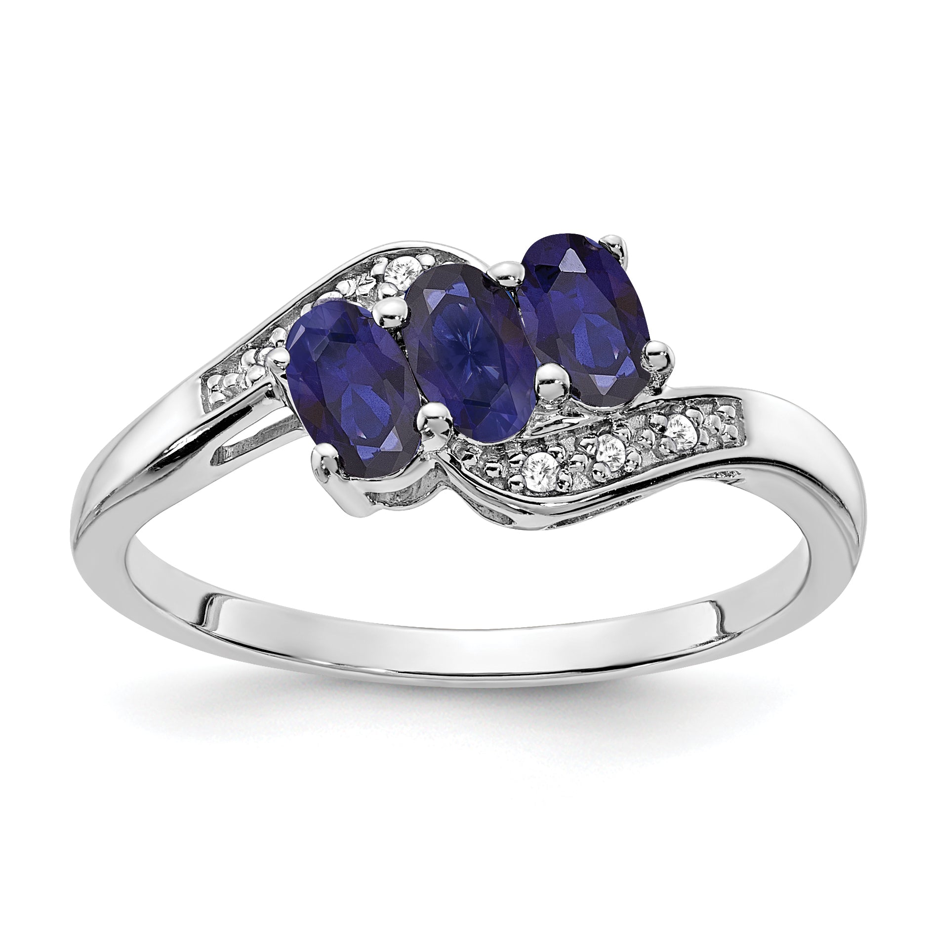 Sterling Silver Rhodium-plated Created Sapphire and Diamond Ring Main image