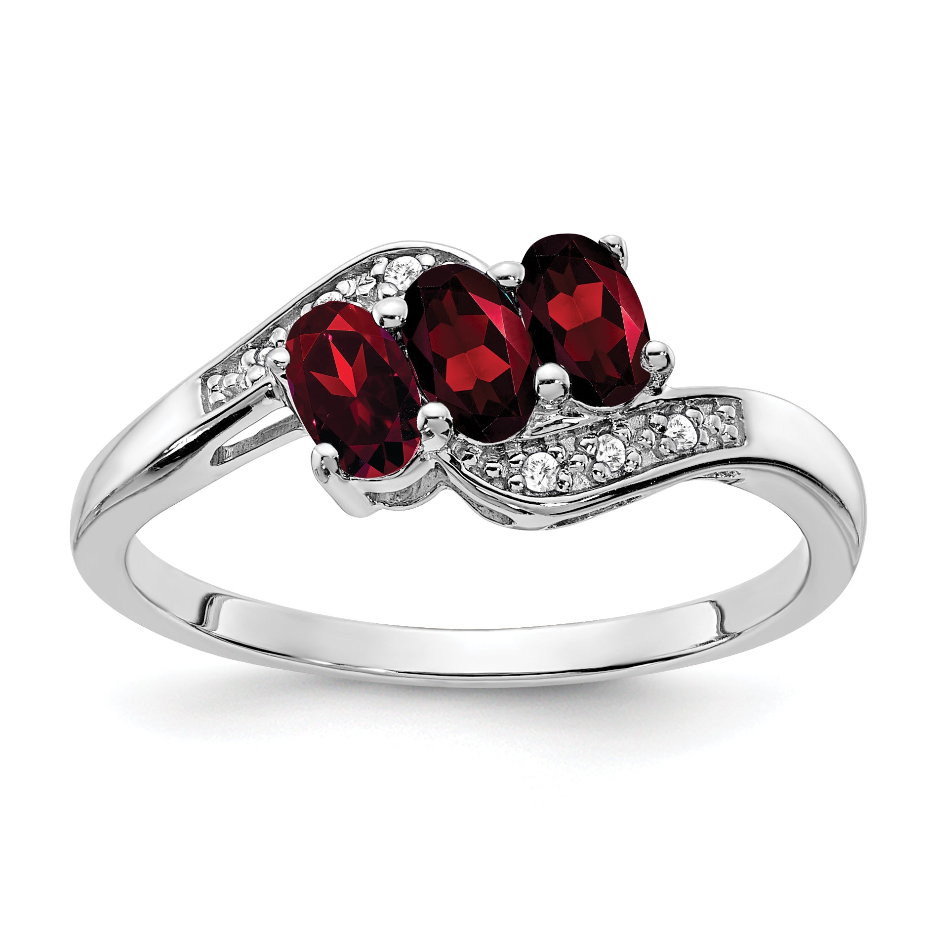 Sterling Silver Rhodium-plated Garnet and Diamond Ring Main image