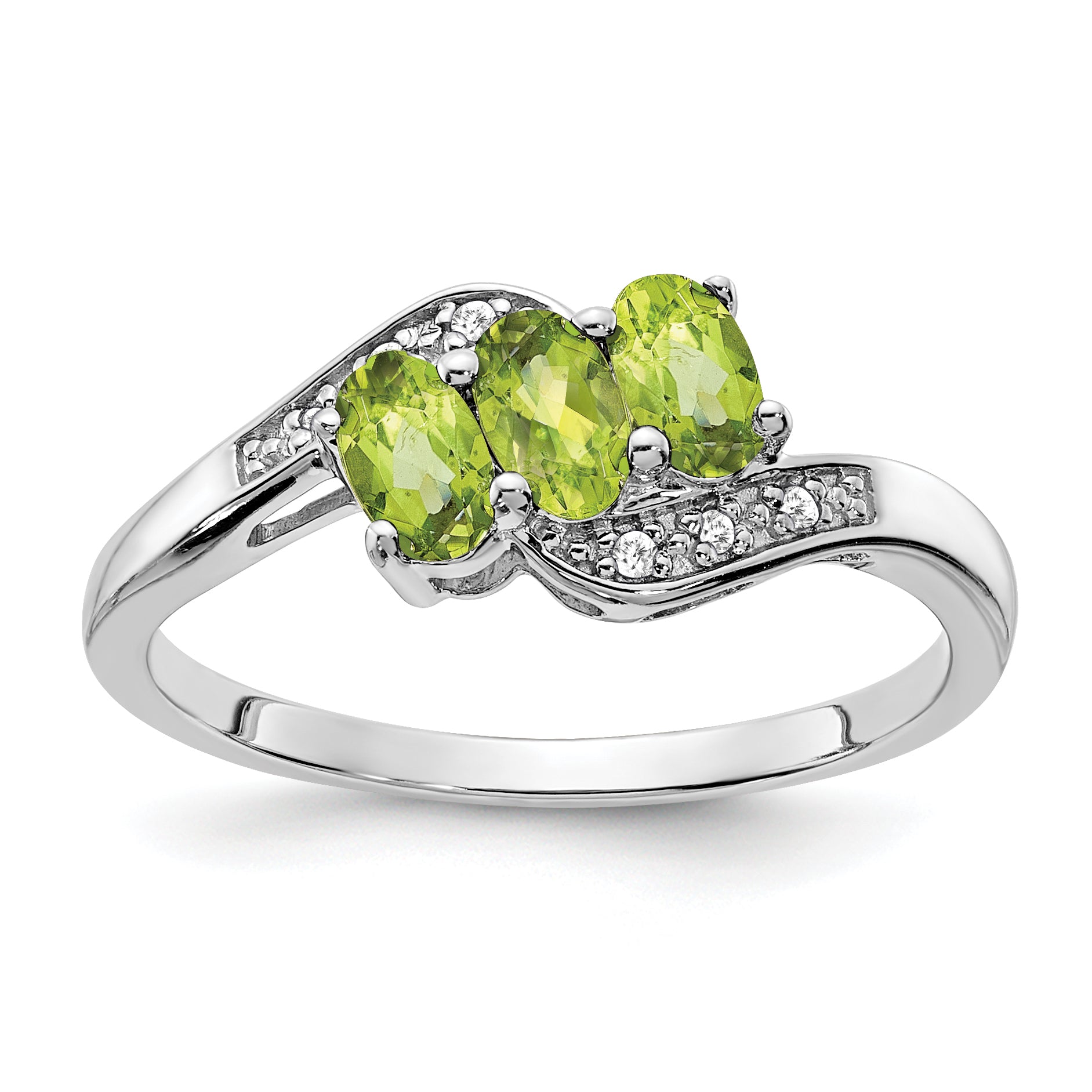 Sterling Silver Rhodium-plated Peridot and Diamond Ring Main image