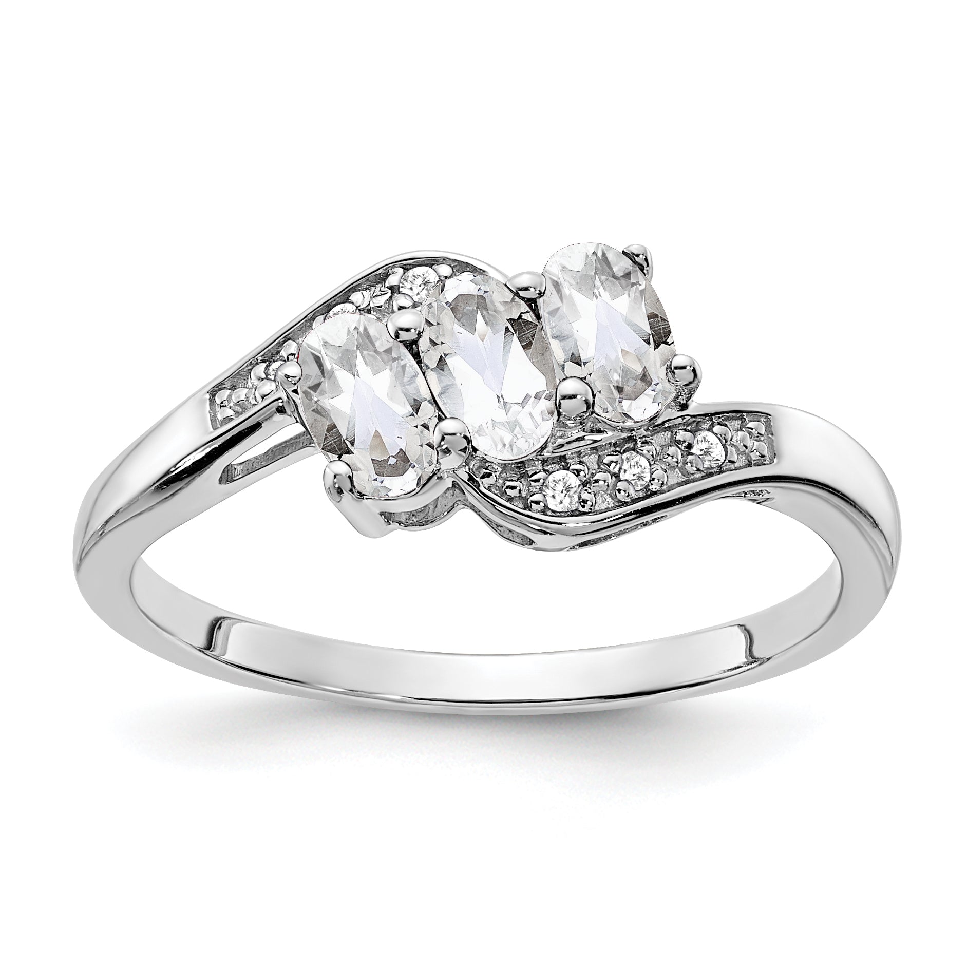 Sterling Silver Rhodium-plated White Topaz and Diamond Ring Main image