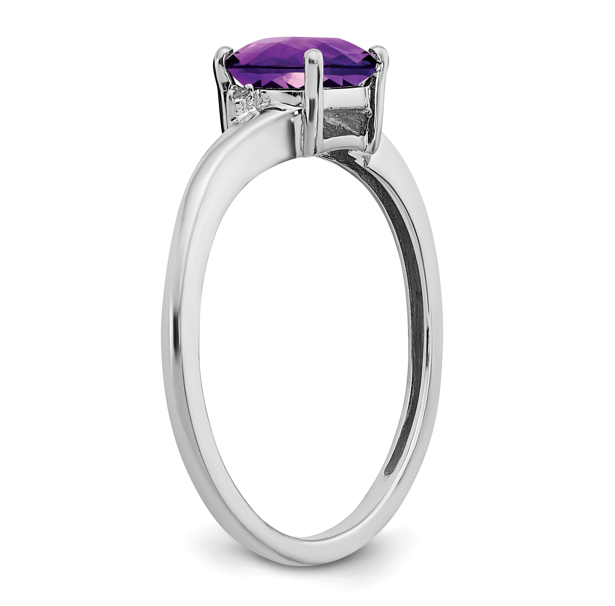 Sterling Silver Rhodium-plated Amethyst and Diamond Ring