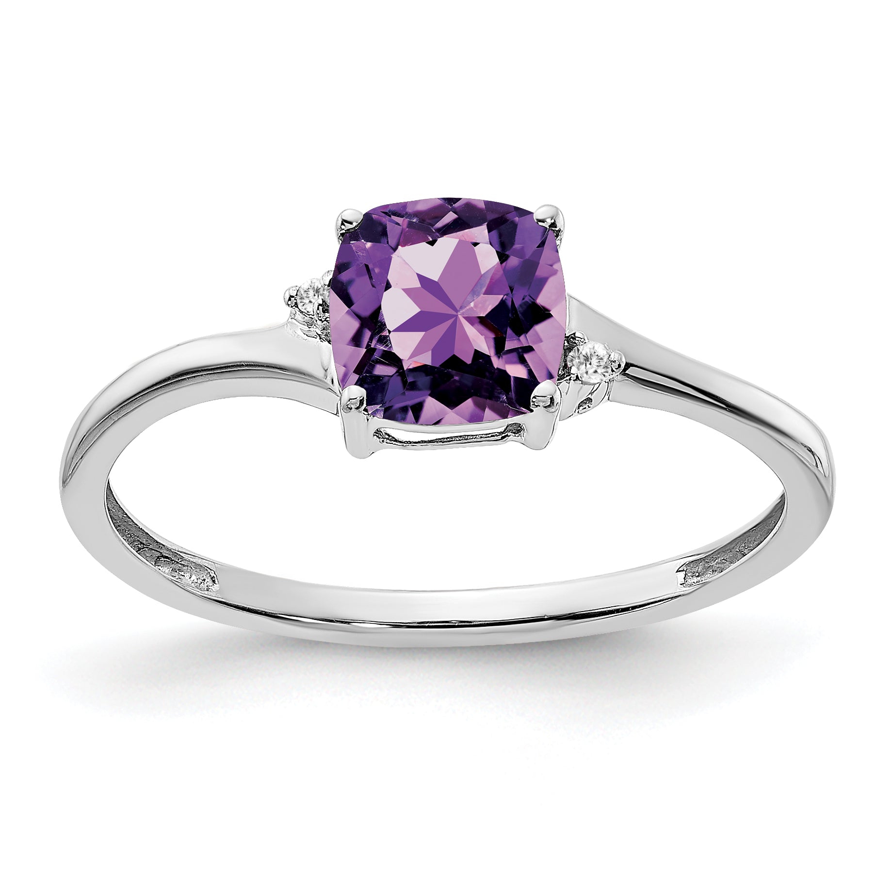 Sterling Silver Rhodium-plated Amethyst and Diamond Ring Main image