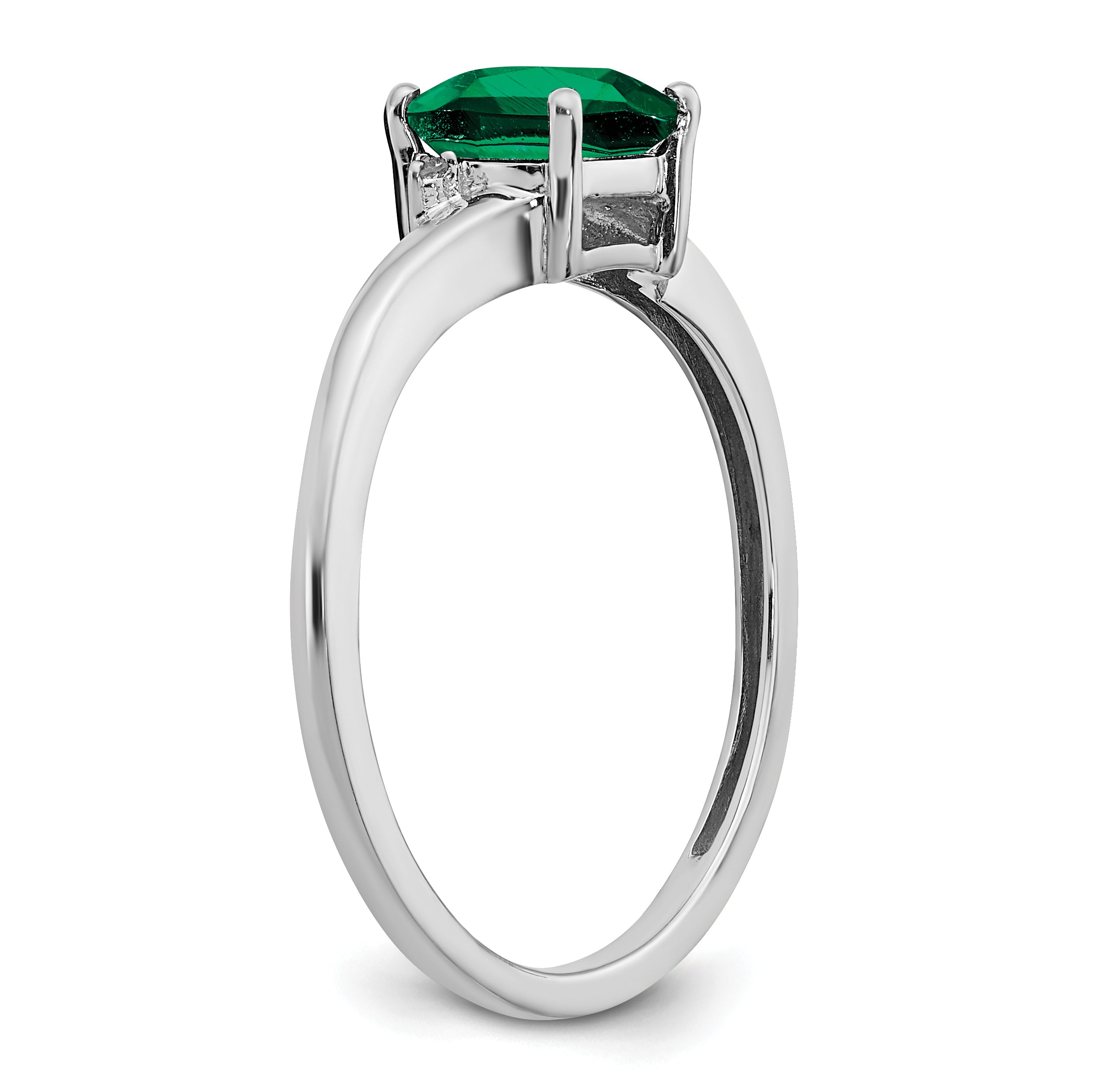 Sterling Silver Rhodium-plated Created Emerald and Diamond Ring Secondary image