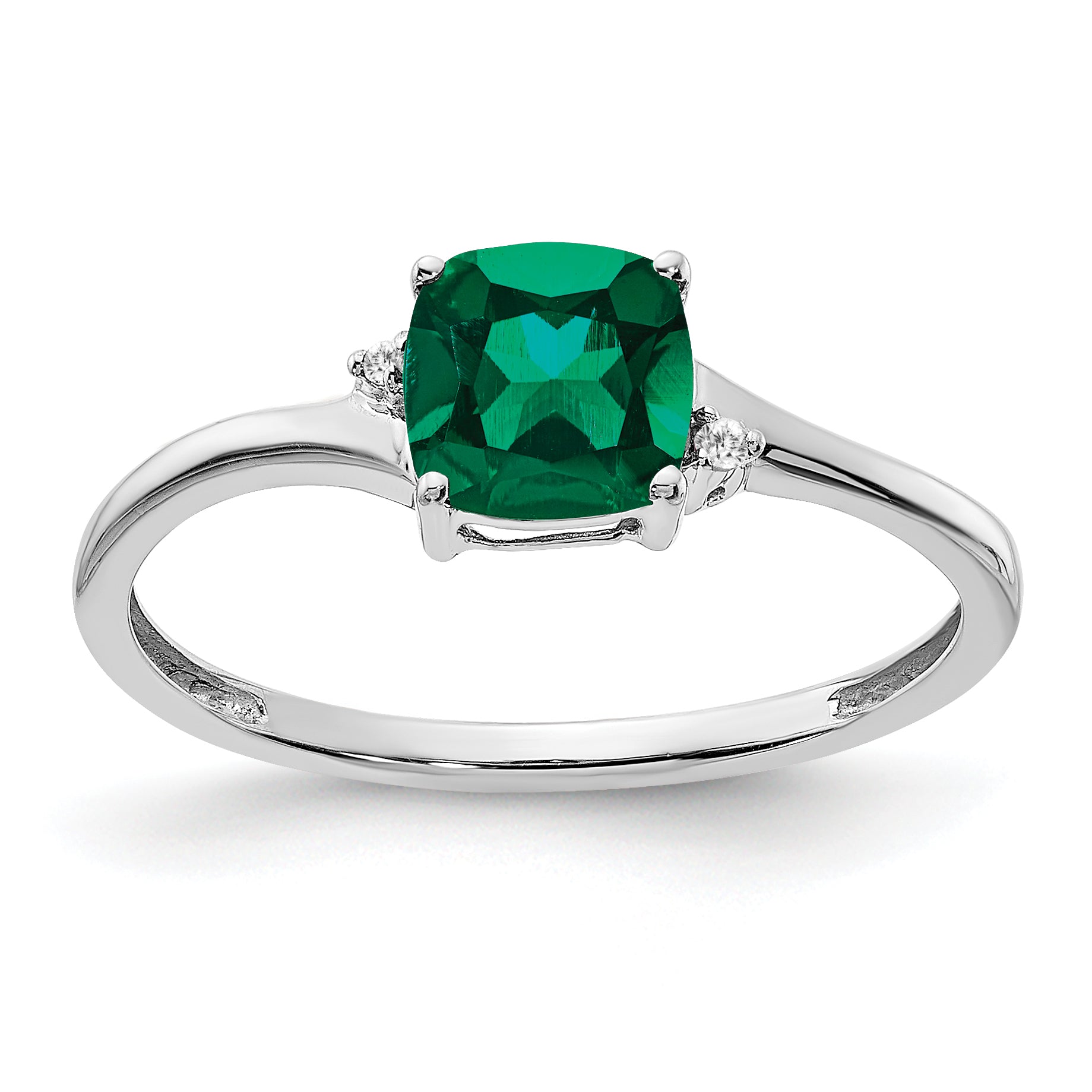 Sterling Silver Rhodium-plated Created Emerald and Diamond Ring Main image