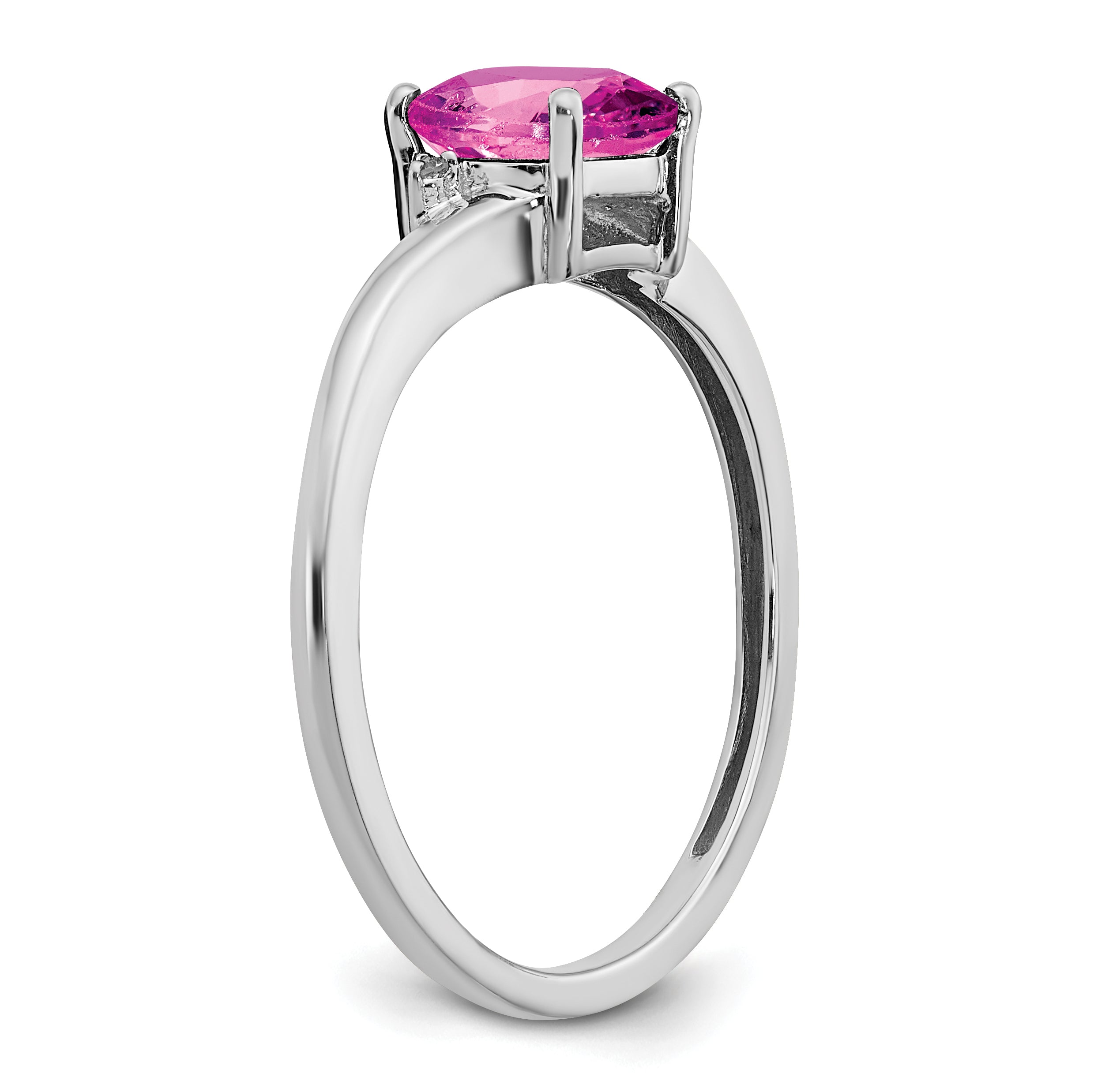 Sterling Silver Rhodium-plated Created Pink Sapphire and Diamond Ring Secondary image