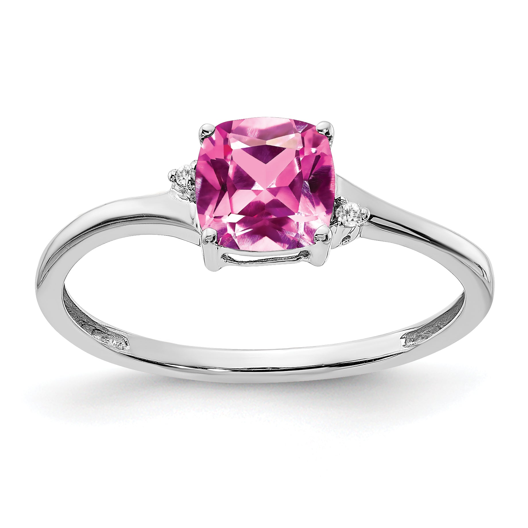 Sterling Silver Rhodium-plated Created Pink Sapphire and Diamond Ring Main image