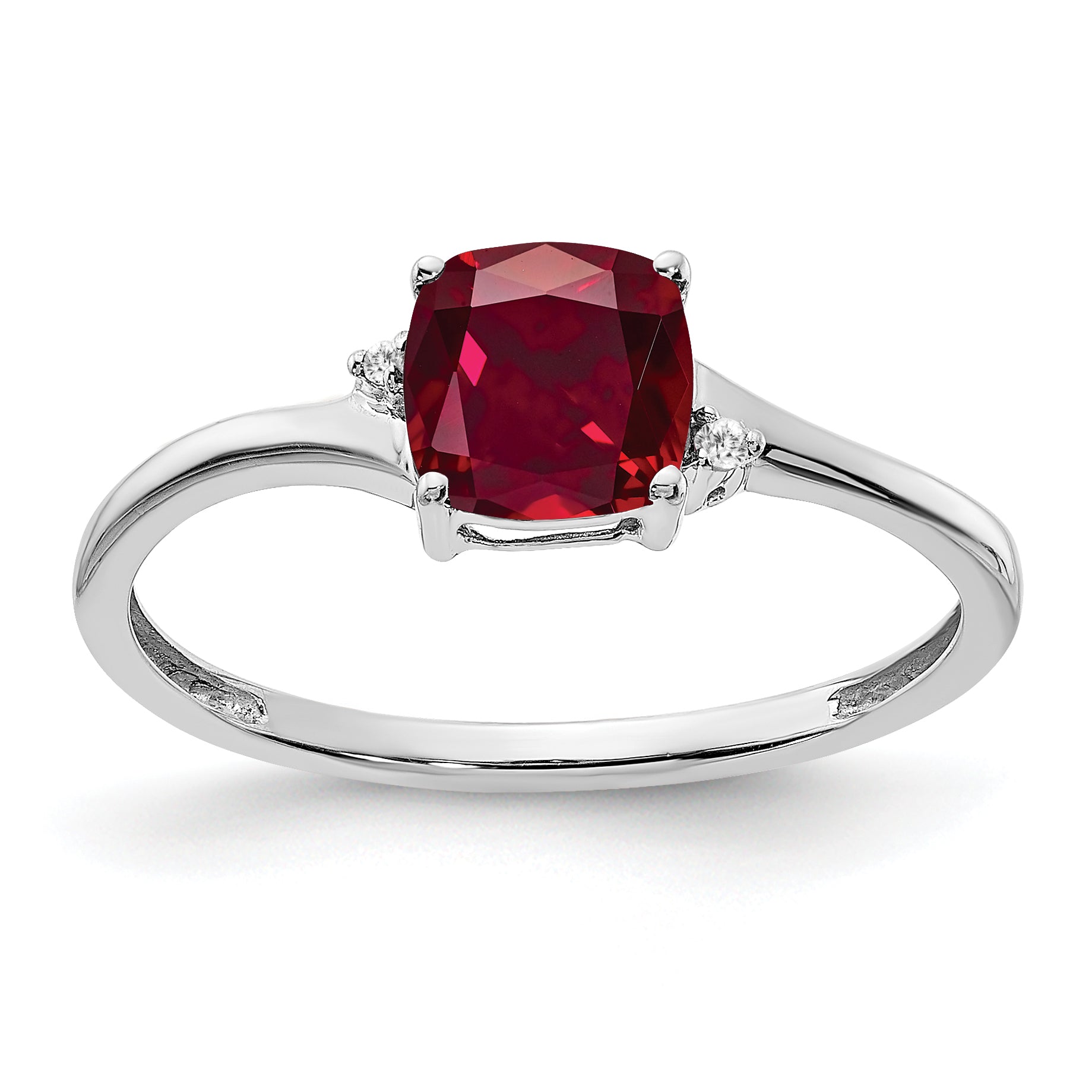 Sterling Silver Rhodium-plated Created Ruby and Diamond Ring Main image
