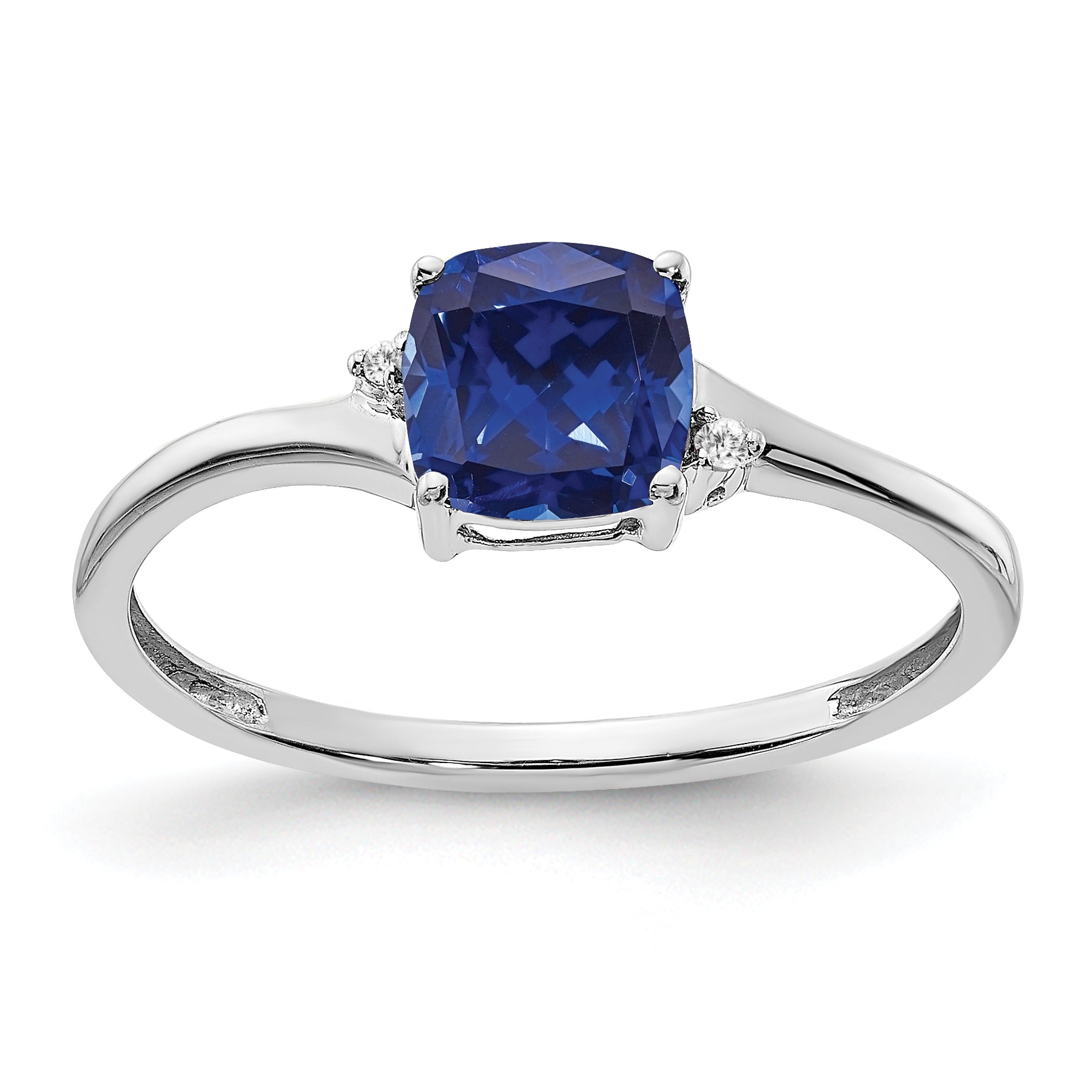 Sterling Silver Rhodium-plated Created Sapphire and Diamond Ring Main image