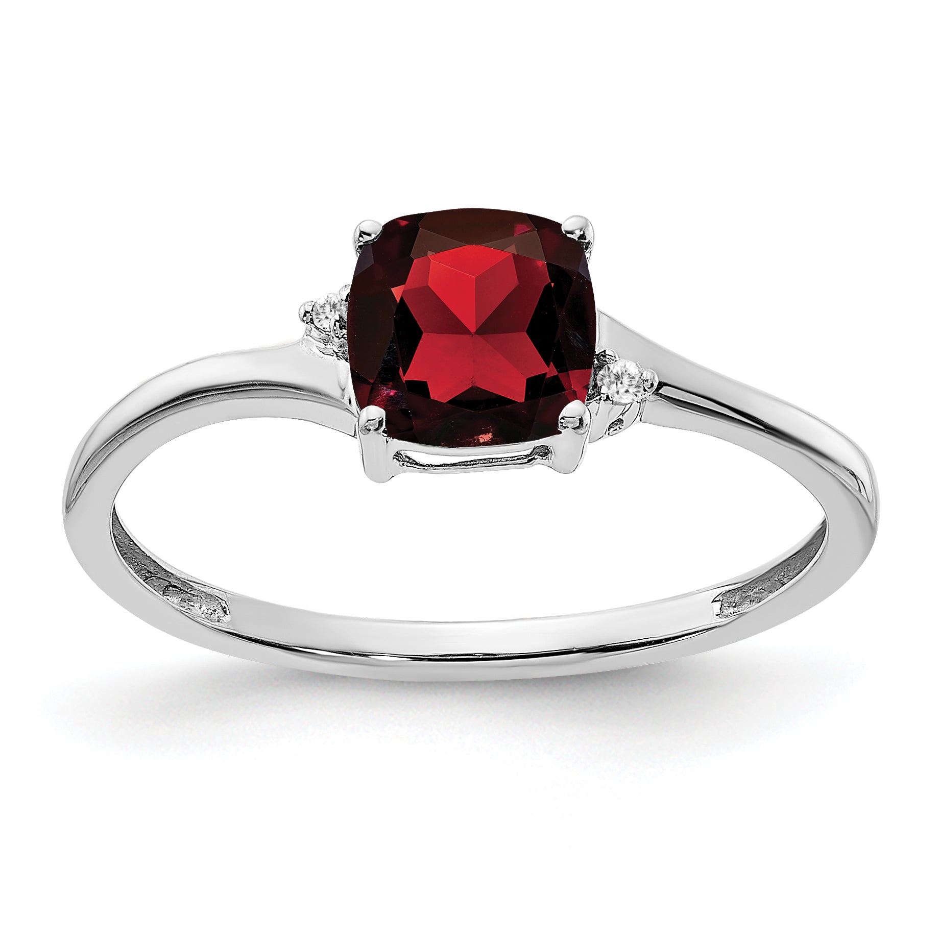 Sterling Silver Rhodium-plated Garnet and Diamond Ring Main image