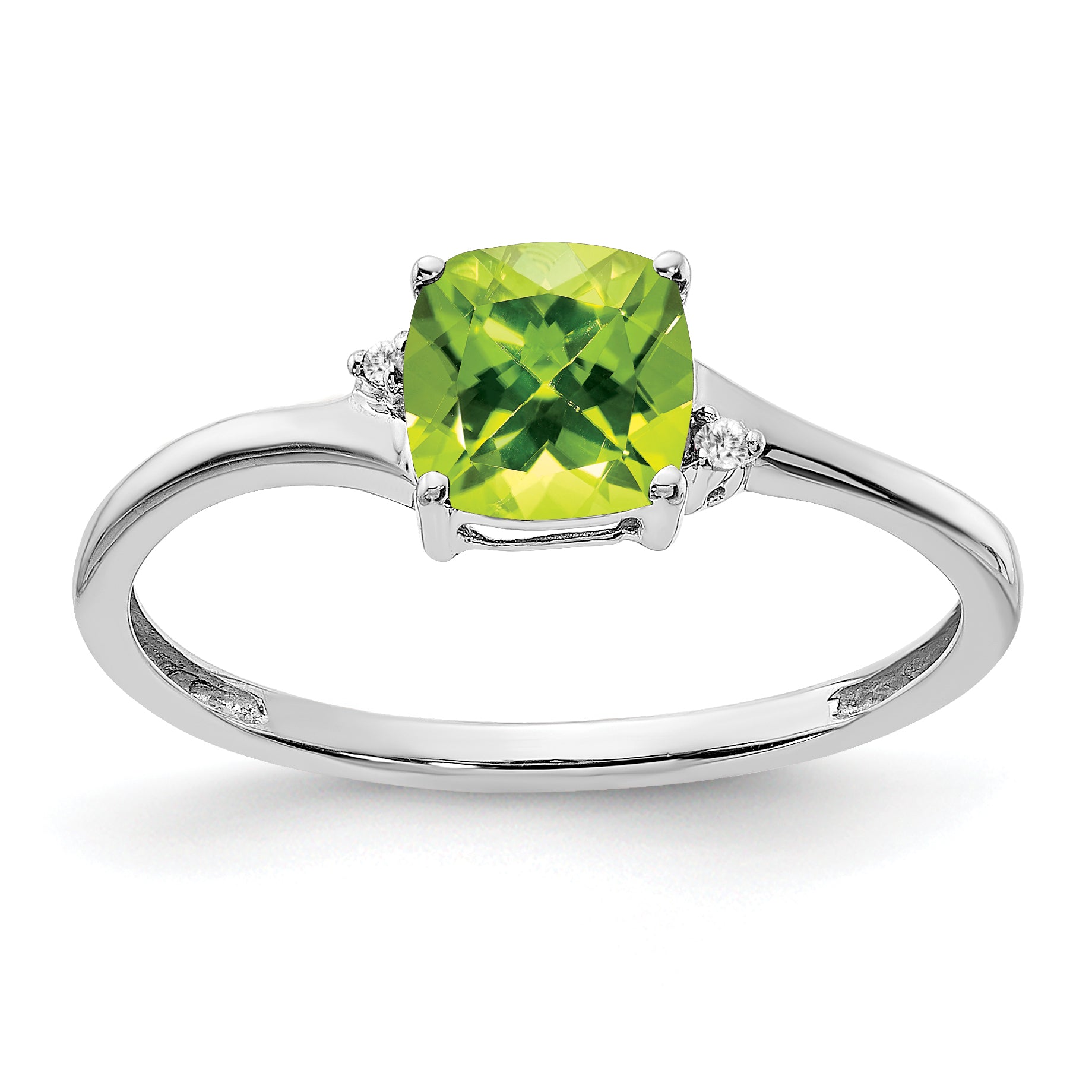 Sterling Silver Rhodium-plated Peridot and Diamond Ring Main image