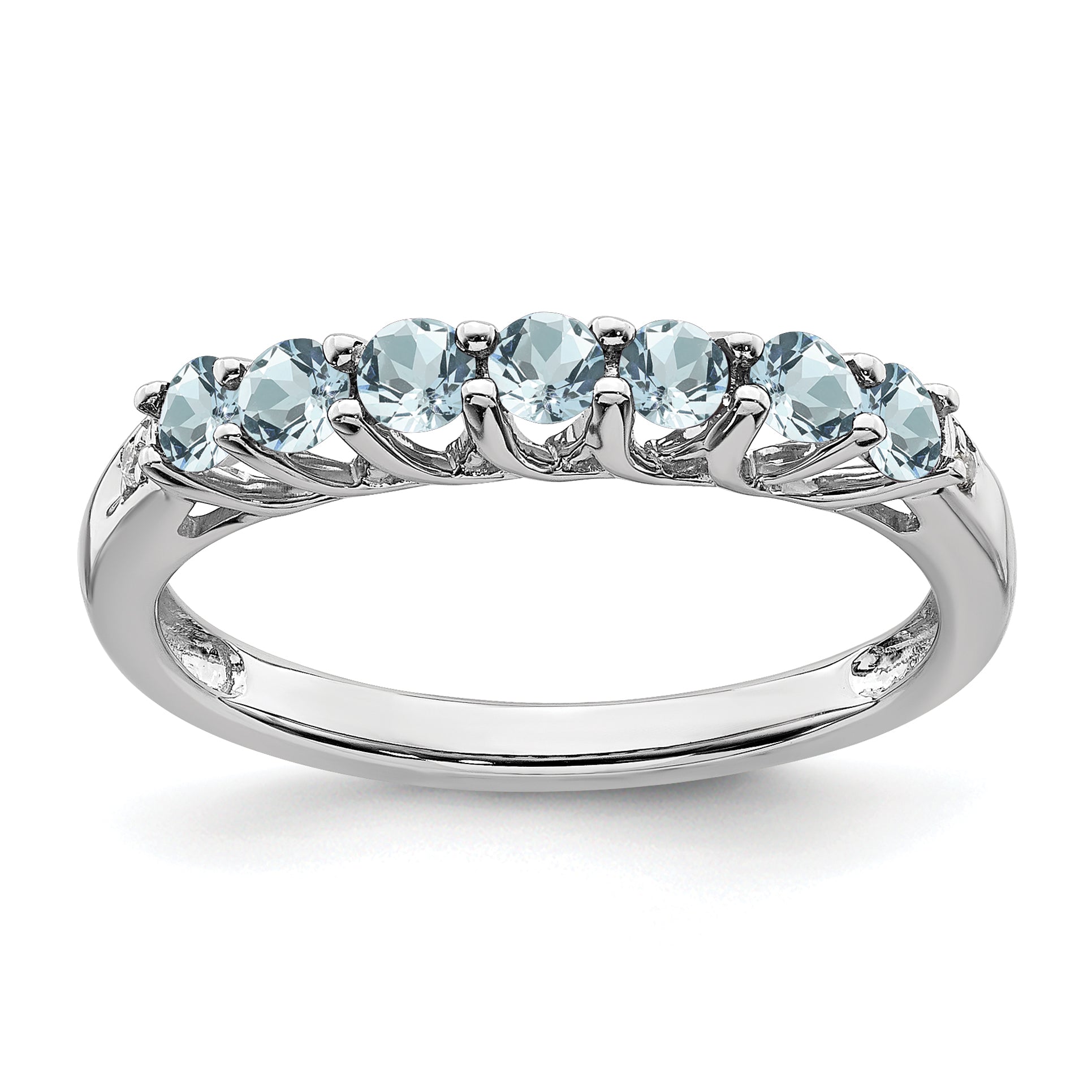 10k White Gold Aquamarine and Diamond 7-stone Ring Main image