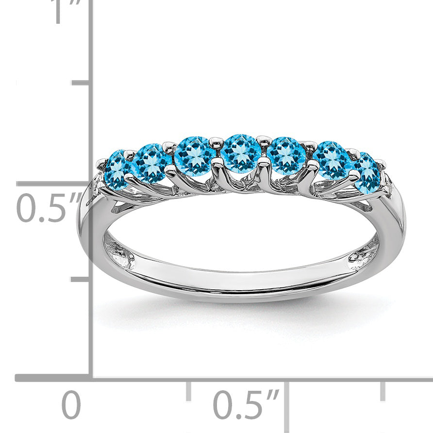 10k White Gold Blue Topaz and Diamond 7-stone Ring Secondary image