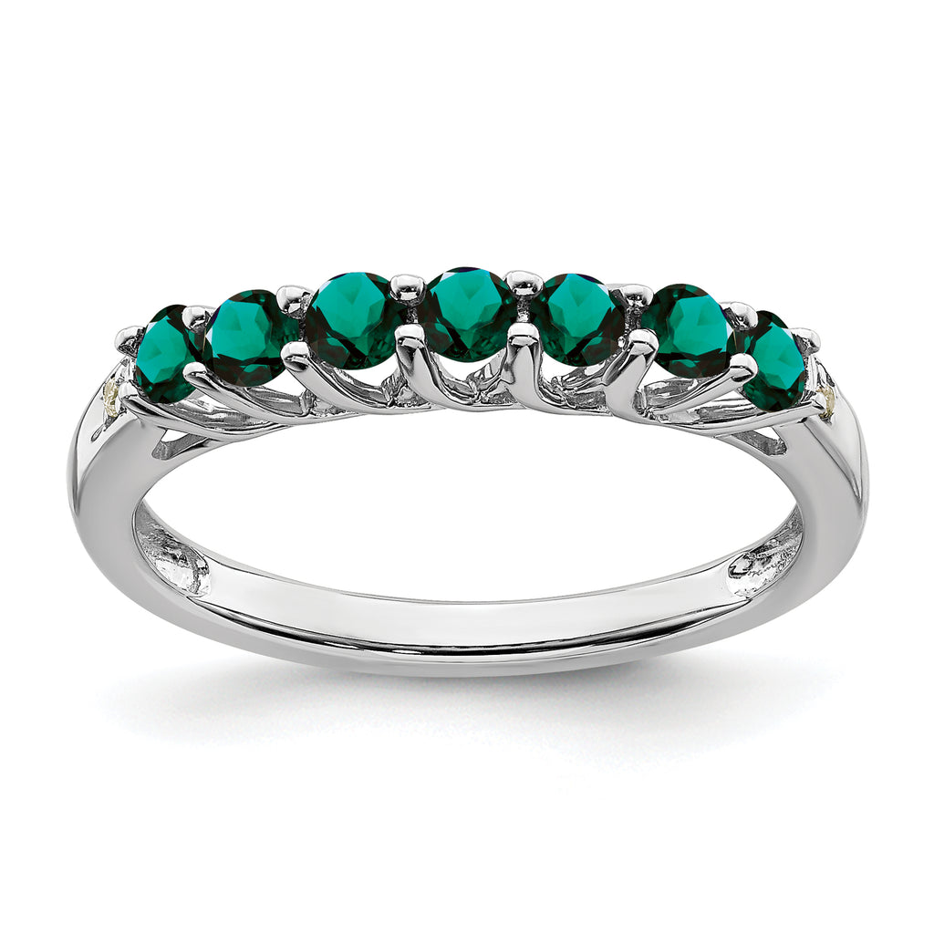 10k White Gold Created Alexandrite and Diamond 7-stone Ring