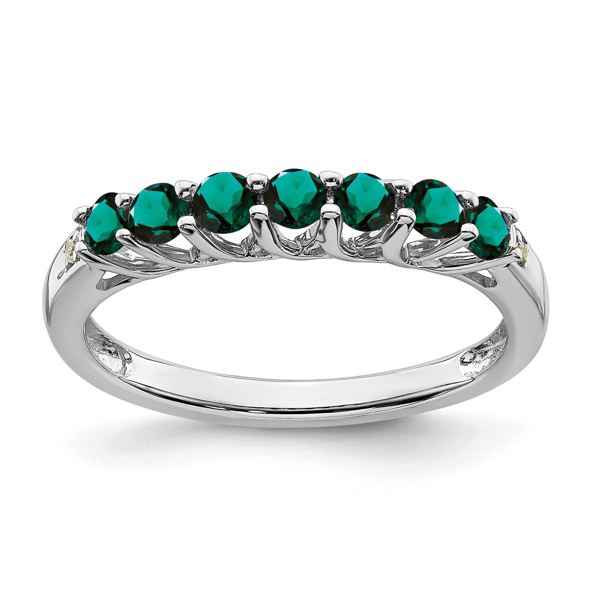 10k White Gold Created Alexandrite and Diamond 7-stone Ring