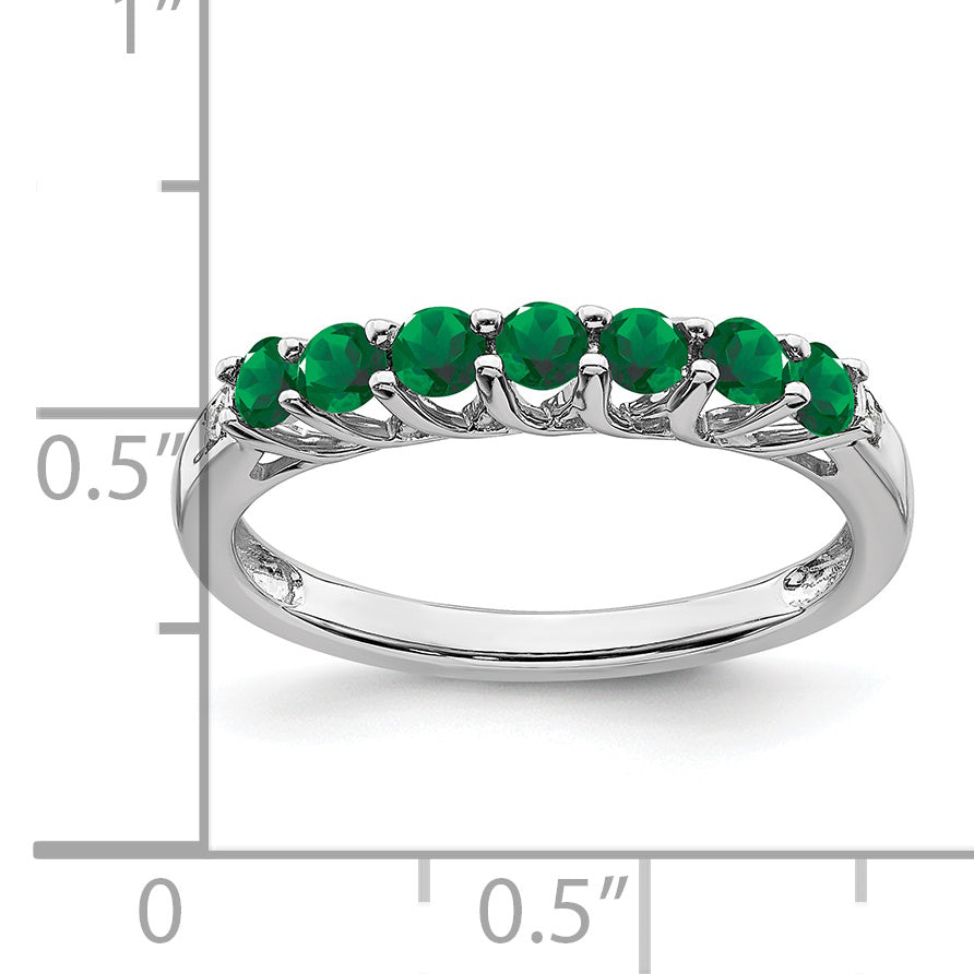 10k White Gold Created Emerald and Diamond 7-stone Ring Secondary image