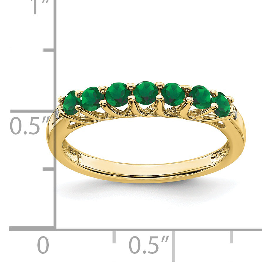 10k Created Emerald and Diamond 7-stone Ring Secondary image