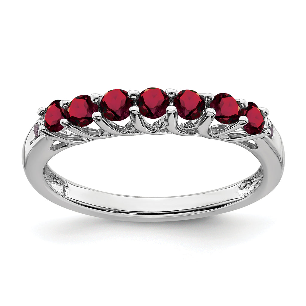 Sterling Silver Rhodium-plated Created Ruby and Diamond Ring